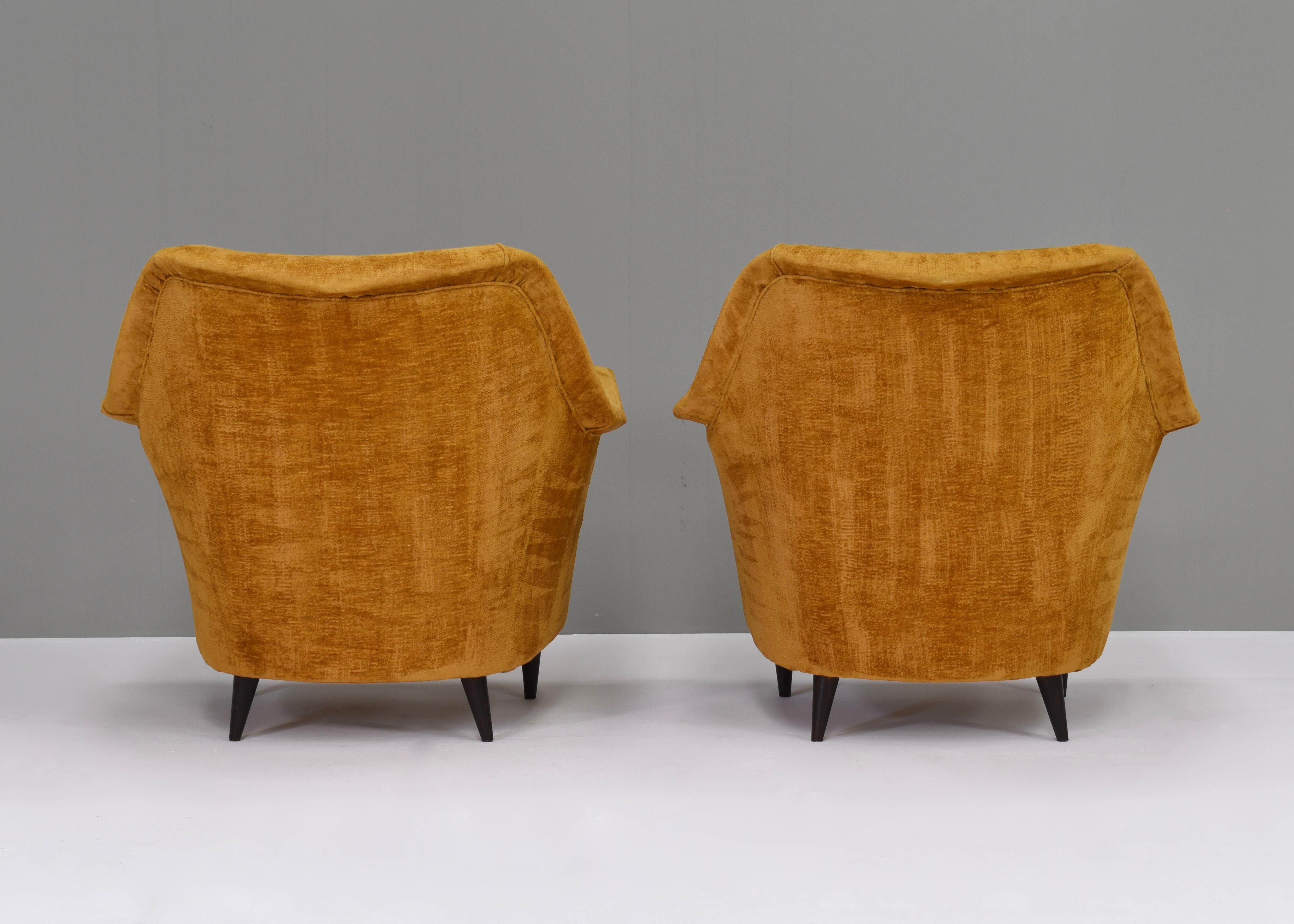 Velvet Pair of Italian Armchairs by or in the Style of Ico Parisi, Italy, circa 950 For Sale