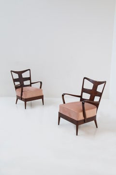 Pair of Italian Armchairs by Osvaldo Borsani in pink velvet, certificate