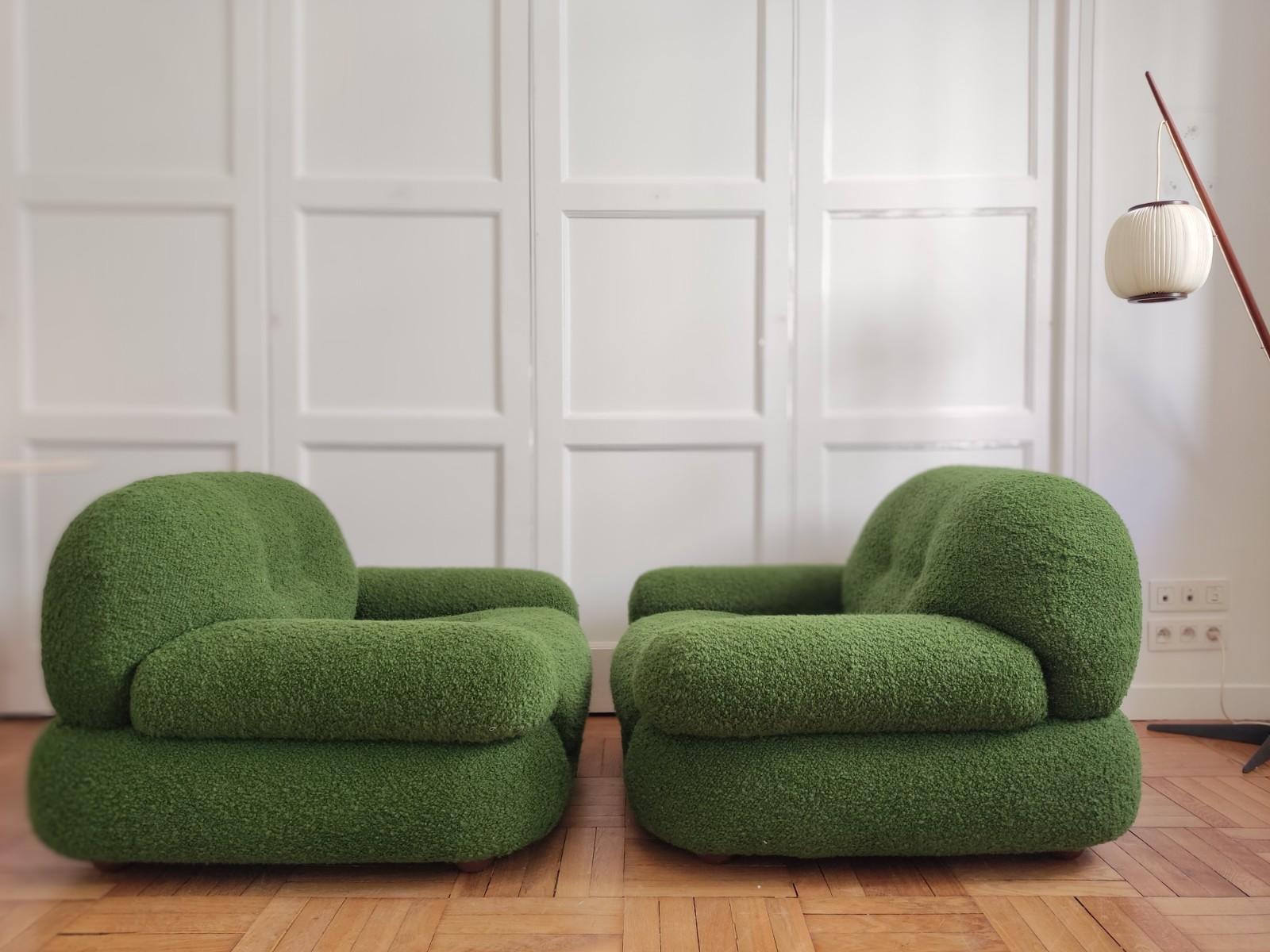 Fabric Pair of Italian Armchairs by Sapporo for Mobil Girgi