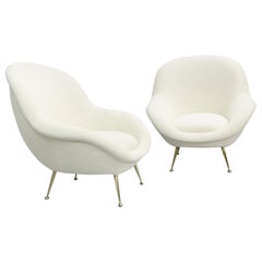 Pair of Italian Armchairs Club, New Cream White Upholstery