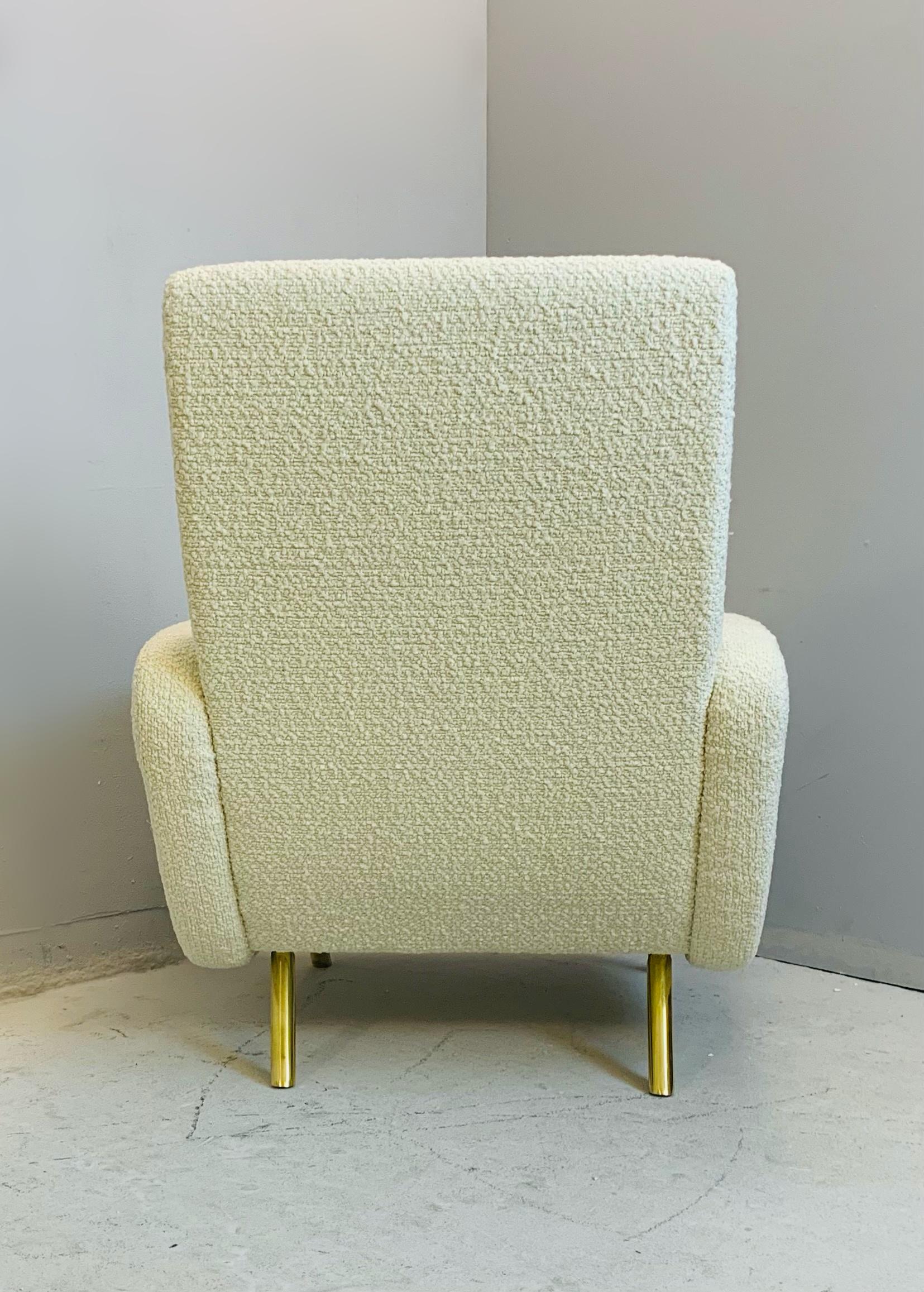Pair of Mid-Century Modern Italian Armchairs, White Fabric - Reupholstered  1
