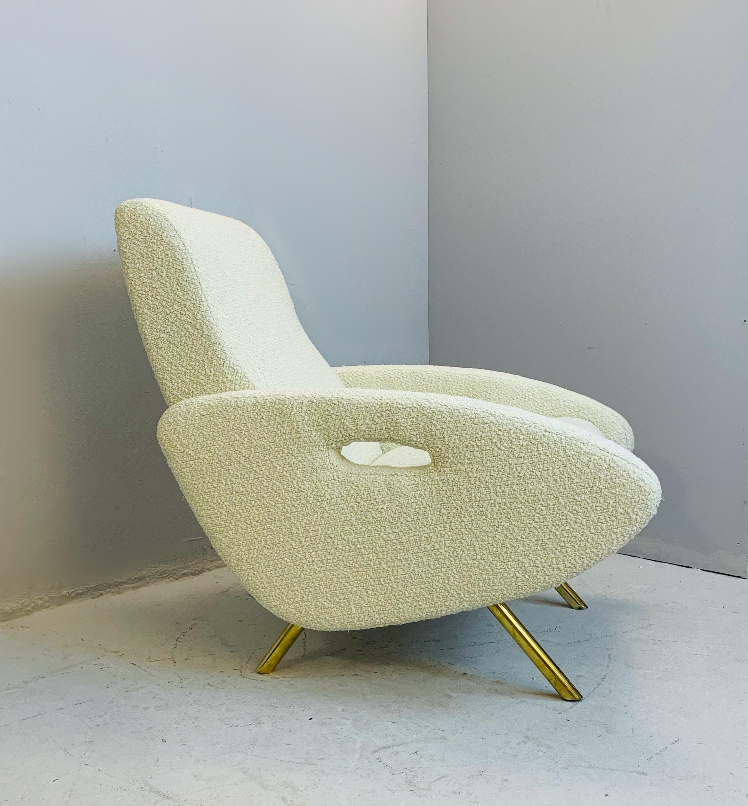 Pair of Mid-Century Modern Italian Armchairs, White Fabric - Reupholstered  2