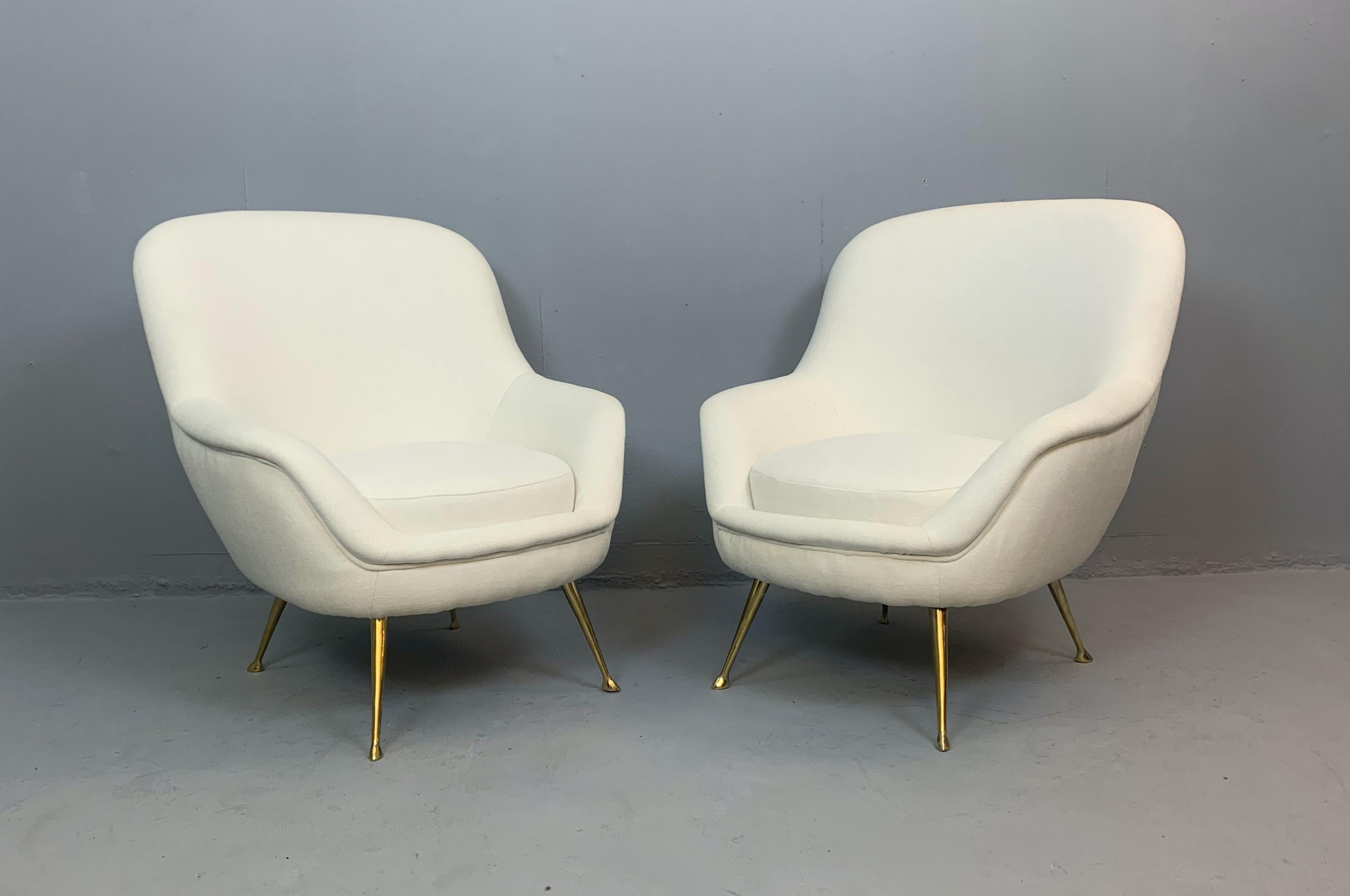 Upholstery Pair of Italian Armchairs