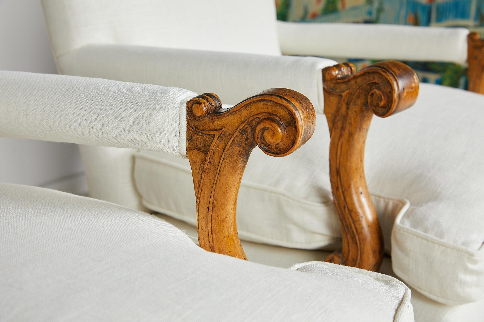 Upholstery Pair of Italian Armchairs