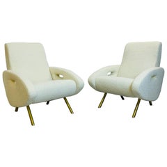 Pair of Mid-Century Modern Italian Armchairs, White Fabric - Reupholstered 