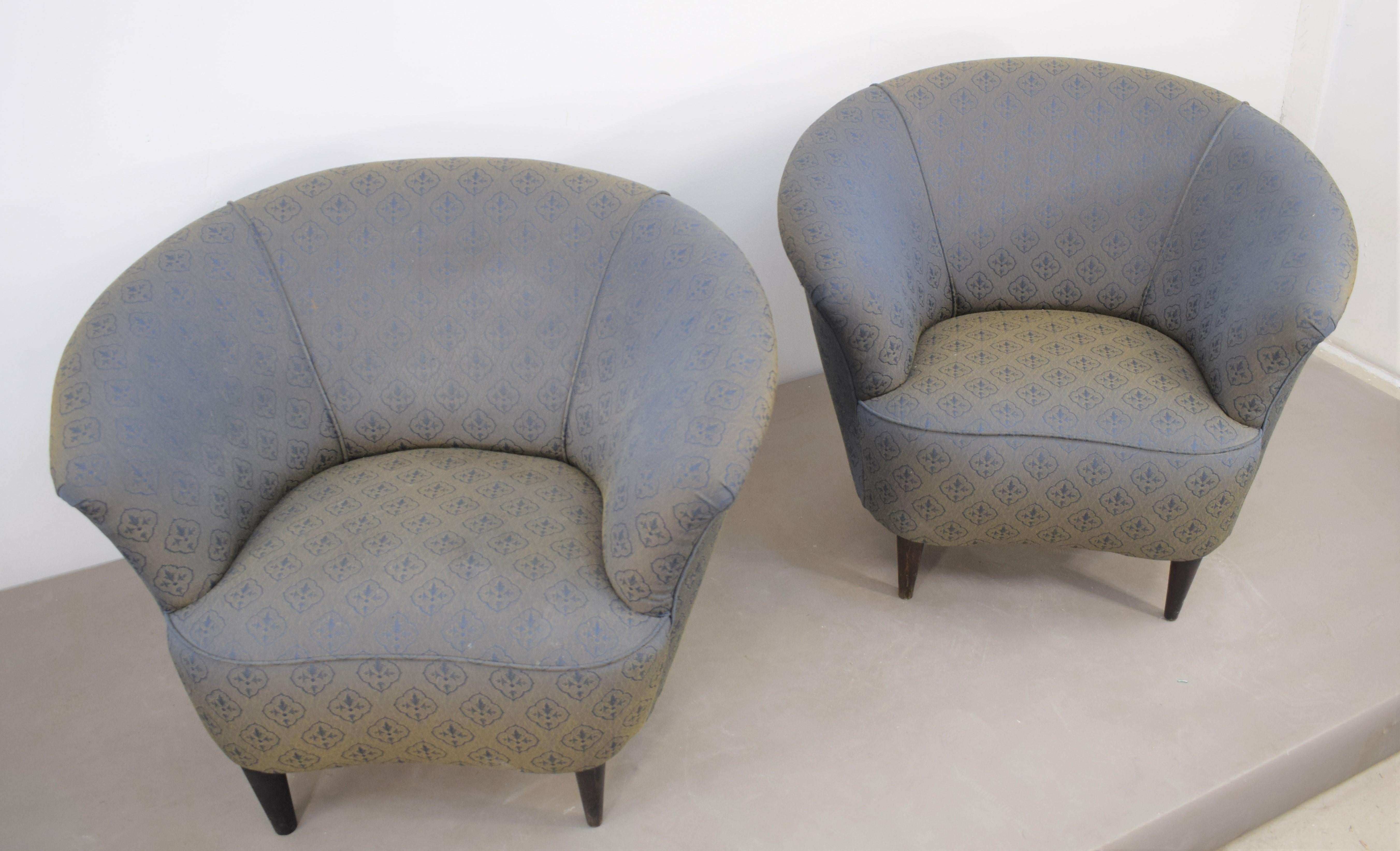 Mid-Century Modern Pair of Italian Armchairs, Ico Parisi Style, 1950s For Sale