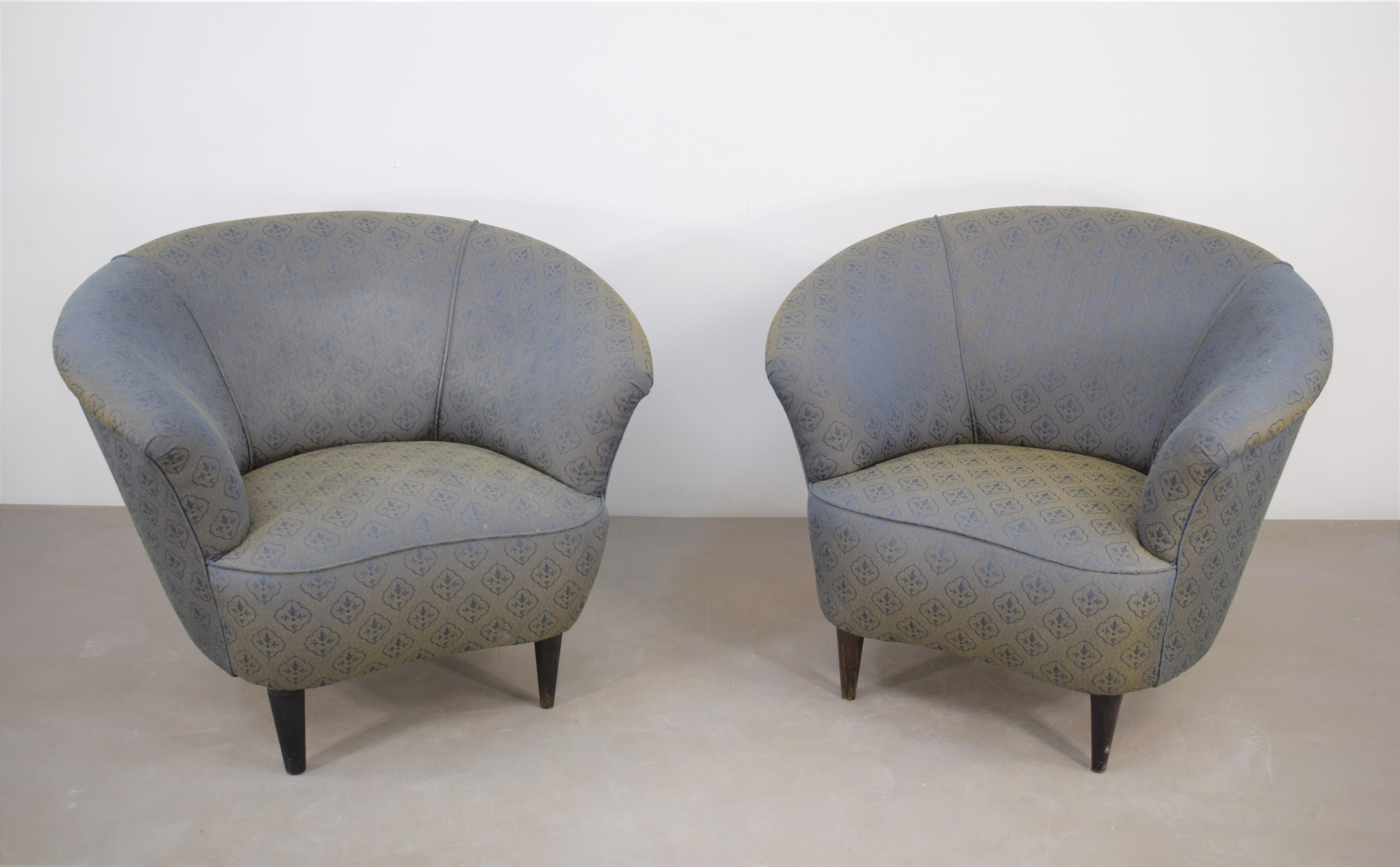 Pair of Italian Armchairs, Ico Parisi Style, 1950s In Good Condition For Sale In Palermo, PA