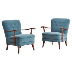 Pair of Italian Armchairs in Blue Mohair Attributed to Paolo Buffa, 1960s
