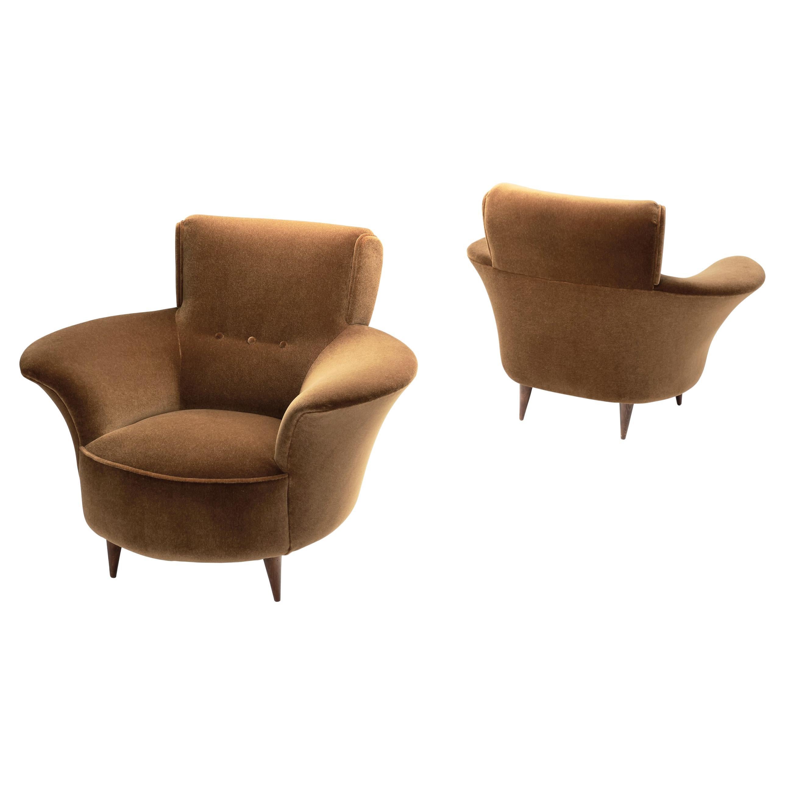 Paire de fauteuils italiens en tissu orange brûlé, Italie, années 1950