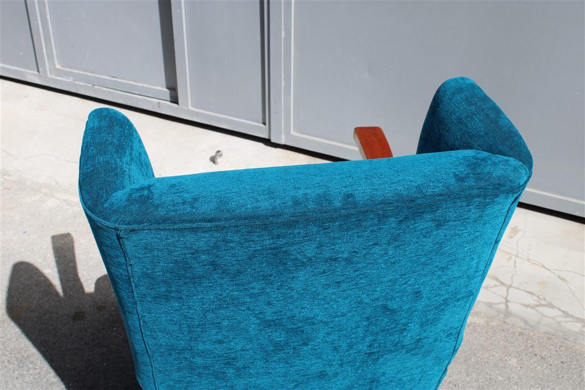 Pair of Italian Armchairs in Cherry Wood Blue Velvet Paolo Buffa Design 1950 For Sale 6
