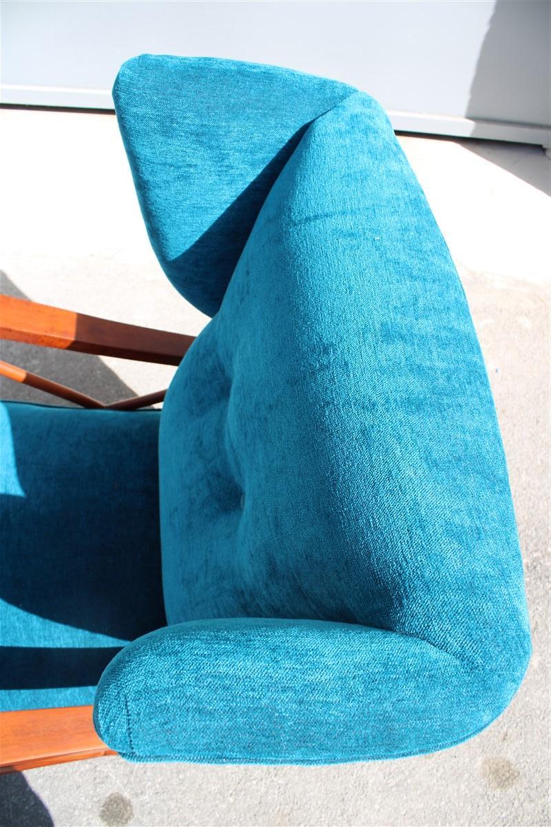 Pair of Italian Armchairs in Cherry Wood Blue Velvet Paolo Buffa Design 1950 For Sale 7