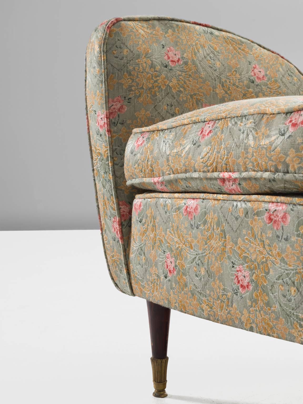 Mid-20th Century Pair of Italian Armchairs in Floral Upholstery