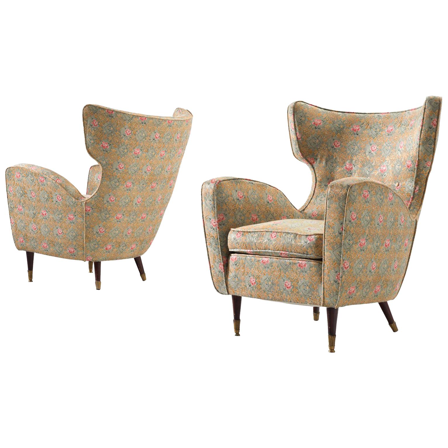 Pair of Italian Armchairs in Floral Upholstery
