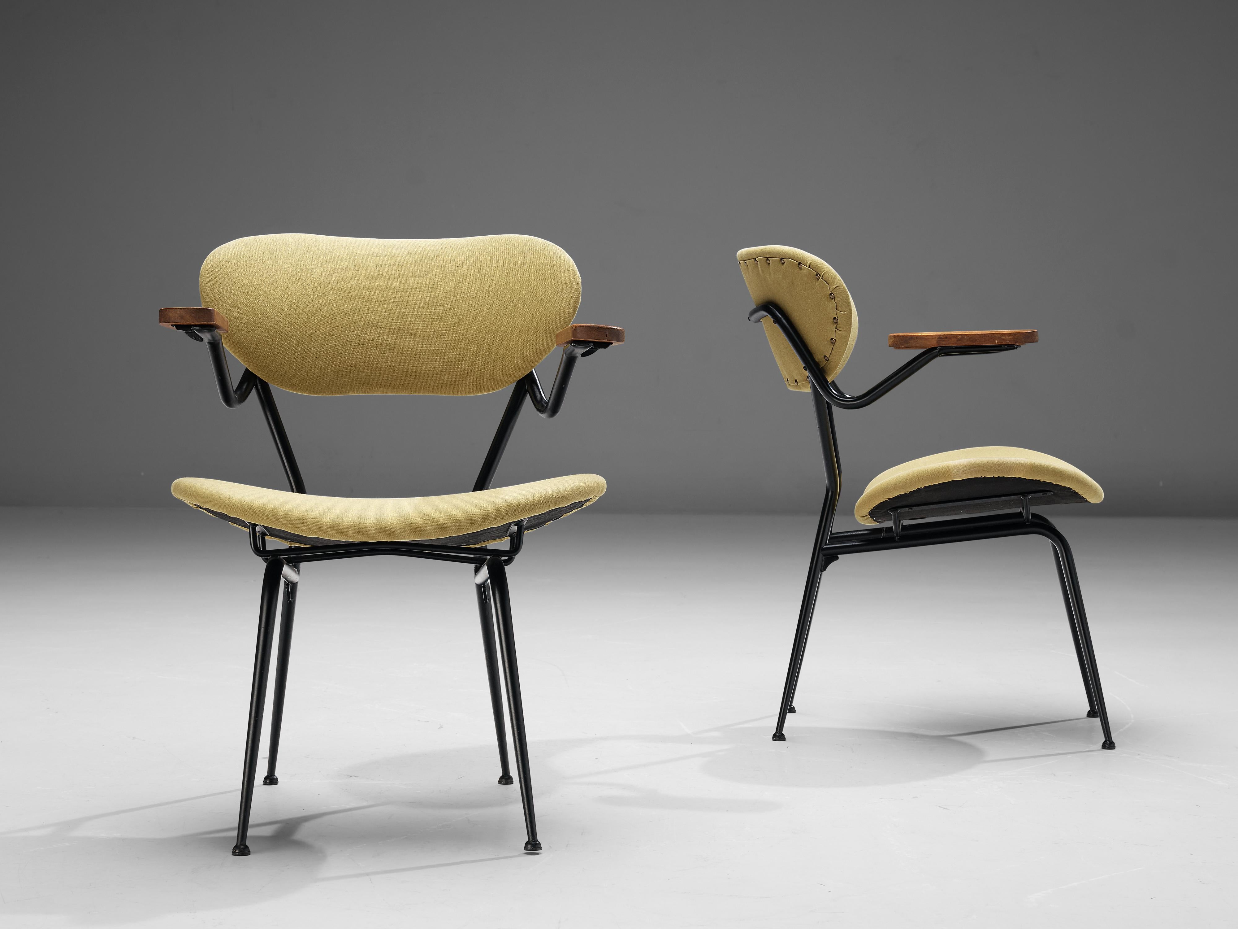 Paar italienische Sessel aus Metall und olivgrüner Polsterung (Mitte des 20. Jahrhunderts) im Angebot