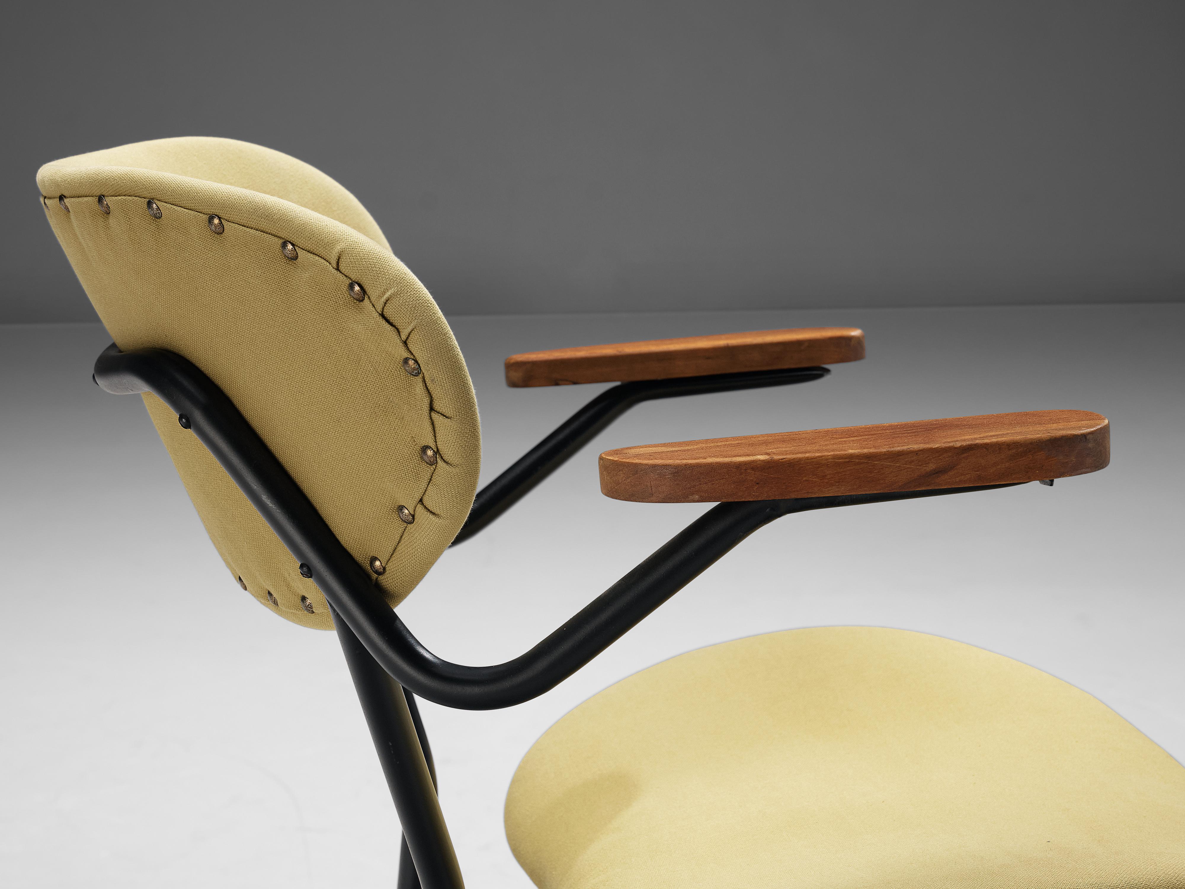 Paar italienische Sessel aus Metall und olivgrüner Polsterung im Angebot 3