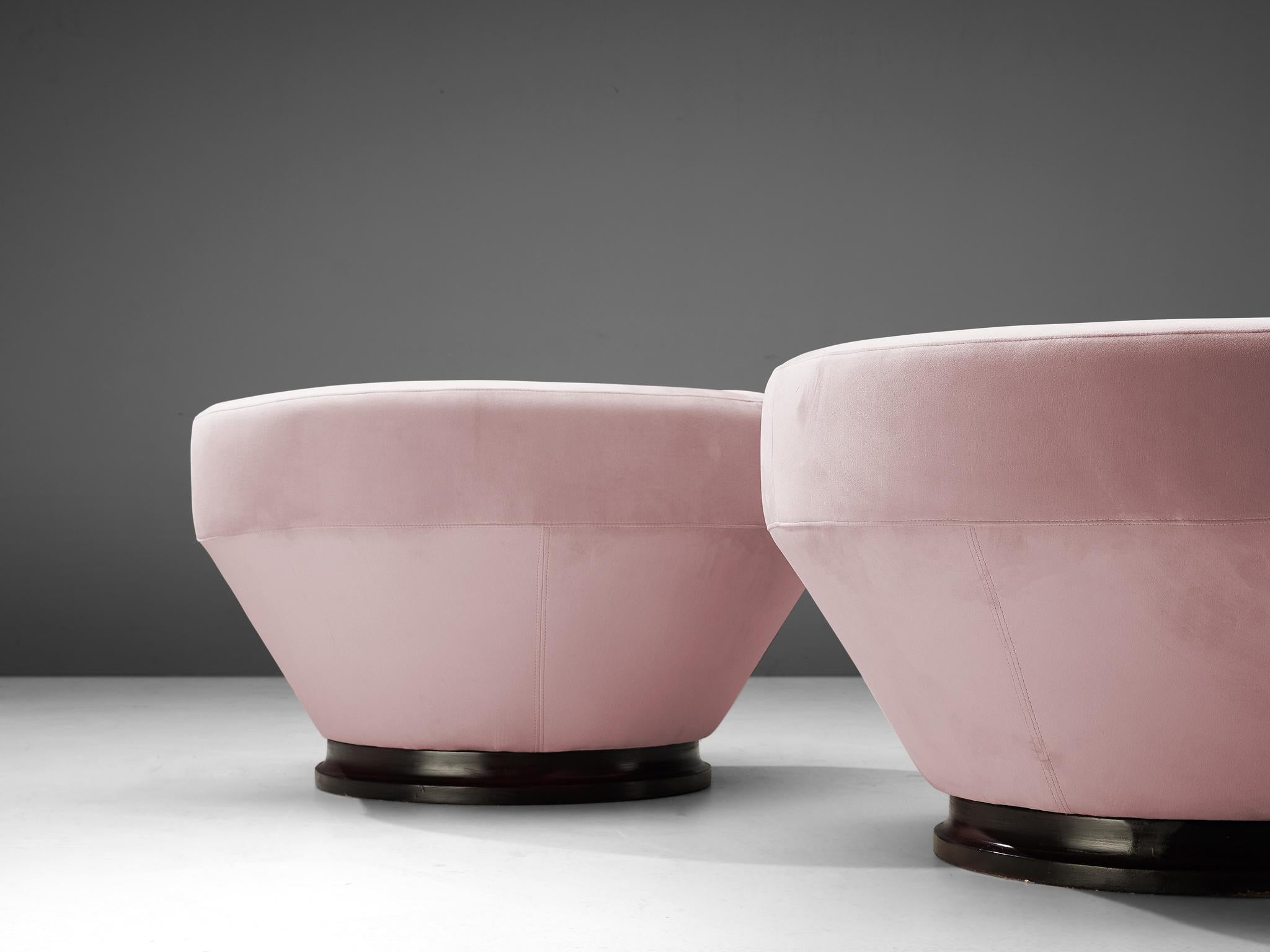 Mid-Century Modern Italian Pair of Armchairs in Pink Ultra-Suede