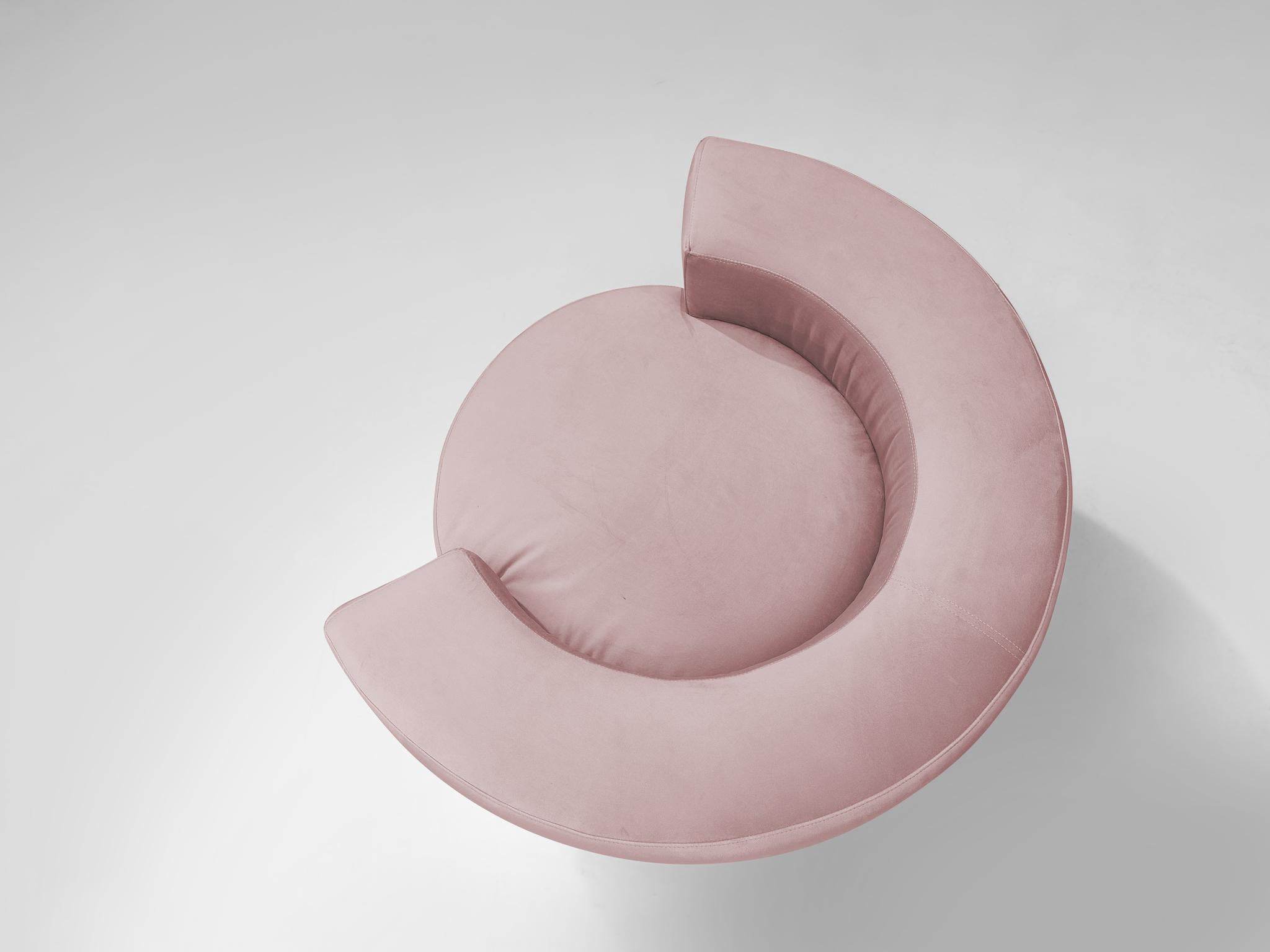 Oak Italian Pair of Armchairs in Pink Ultra-Suede