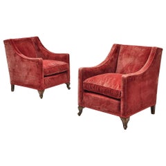 Pair of Italian Armchairs in Red Velour