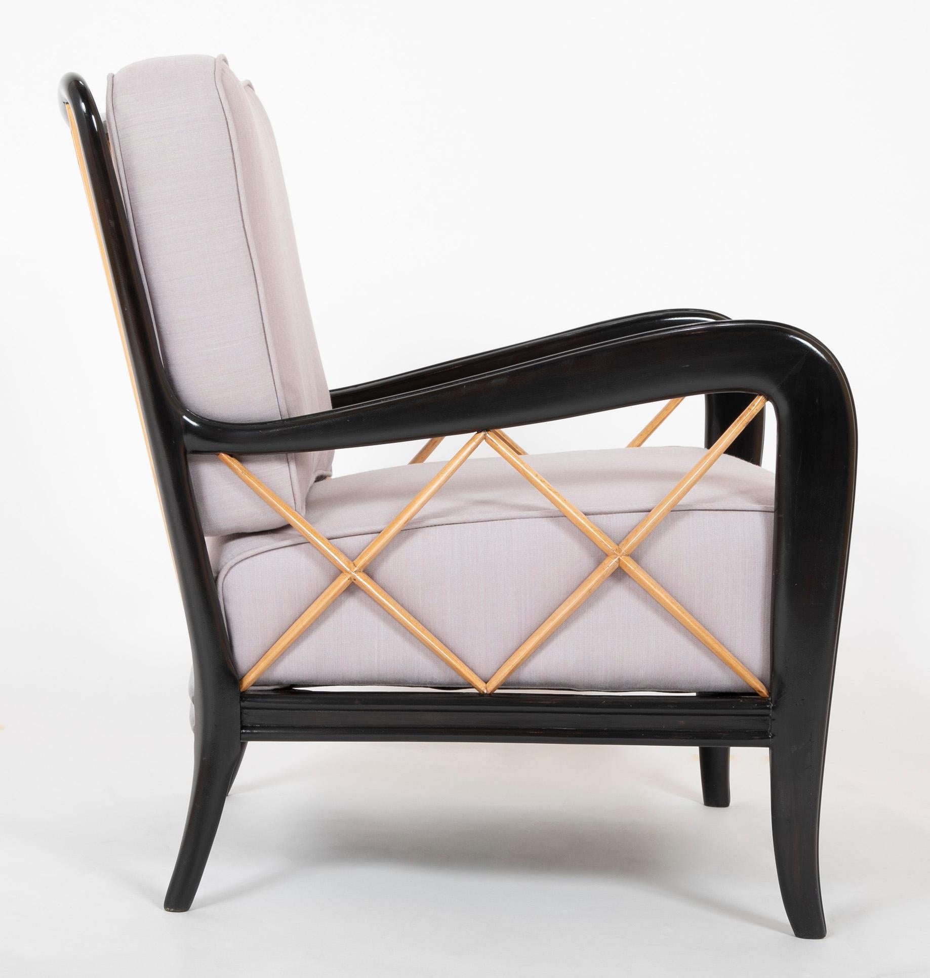 Lacquered Pair of Italian Armchairs in the Manner of Paolo Buffa