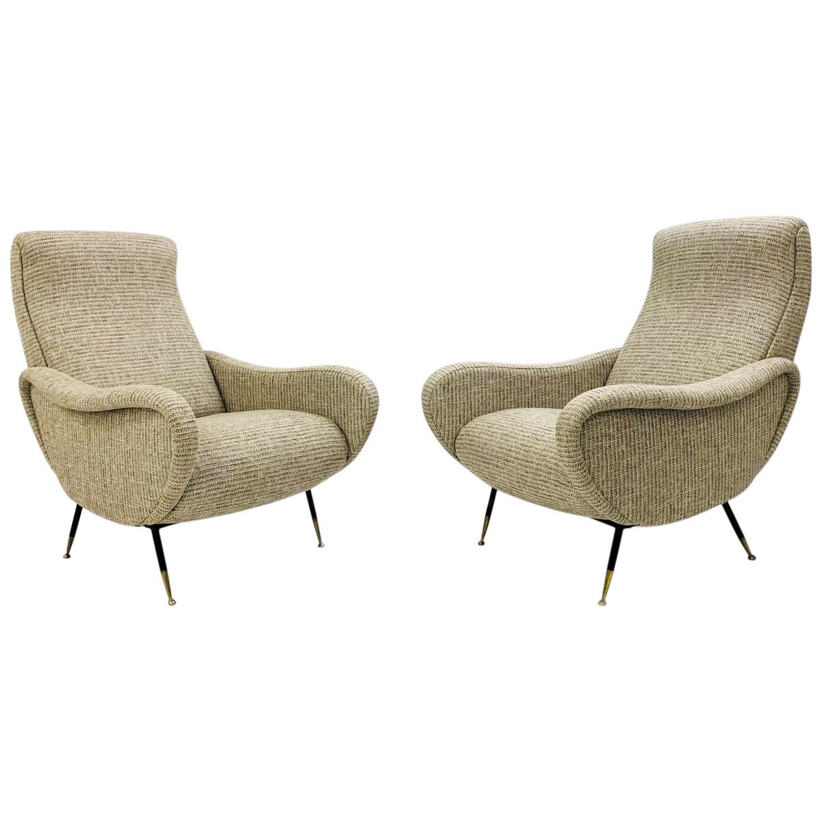 Pair of Mid-Century Modern Italian Armchairs in the Style of Marco Zanuso, 1950s