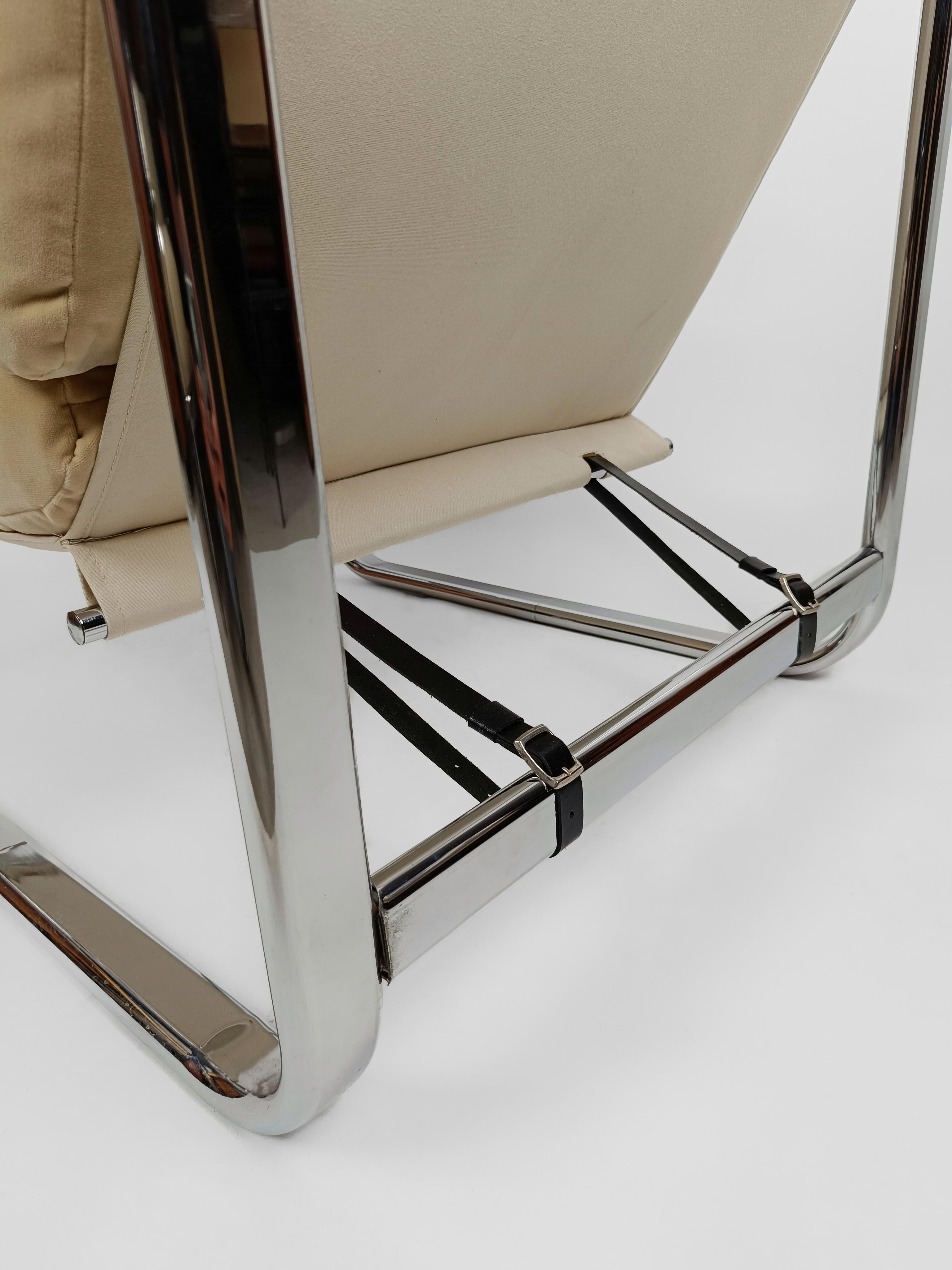 Pair of Italian Armchairs in Tubolar Chrome Steel and Beige Vellvet, 1970s 7