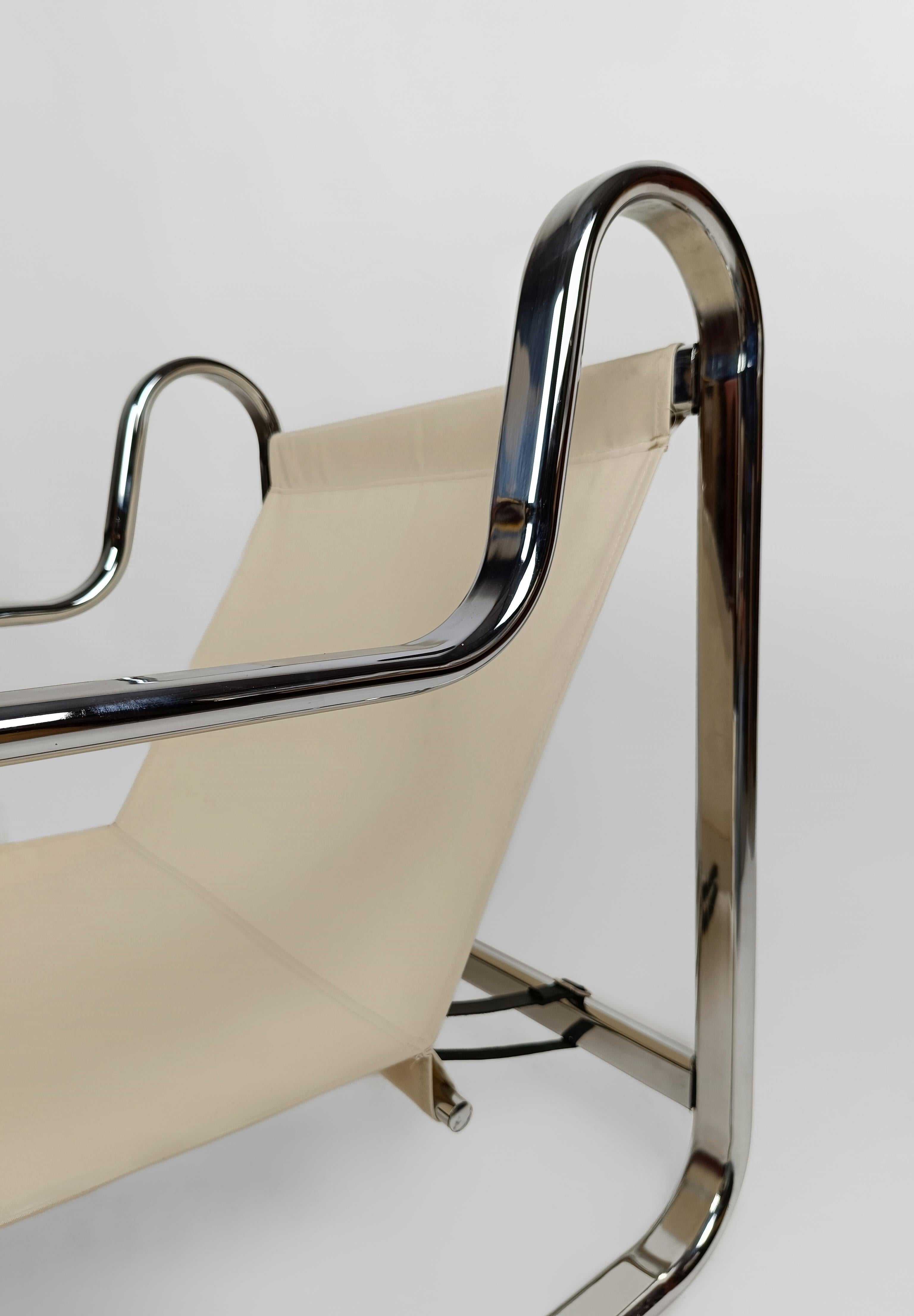 Pair of Italian Armchairs in Tubolar Chrome Steel and Beige Vellvet, 1970s 10