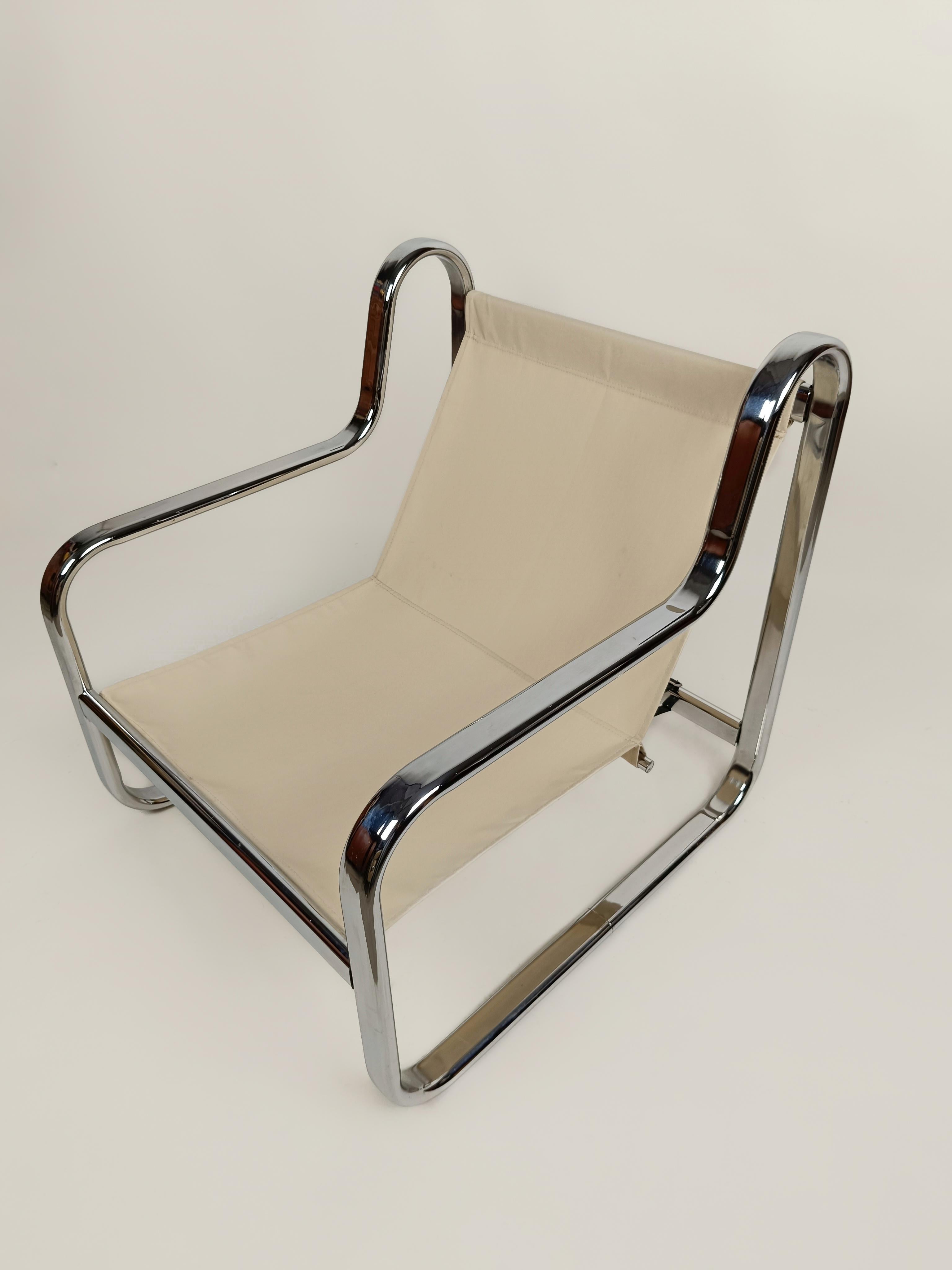 Pair of Italian Armchairs in Tubolar Chrome Steel and Beige Vellvet, 1970s 12