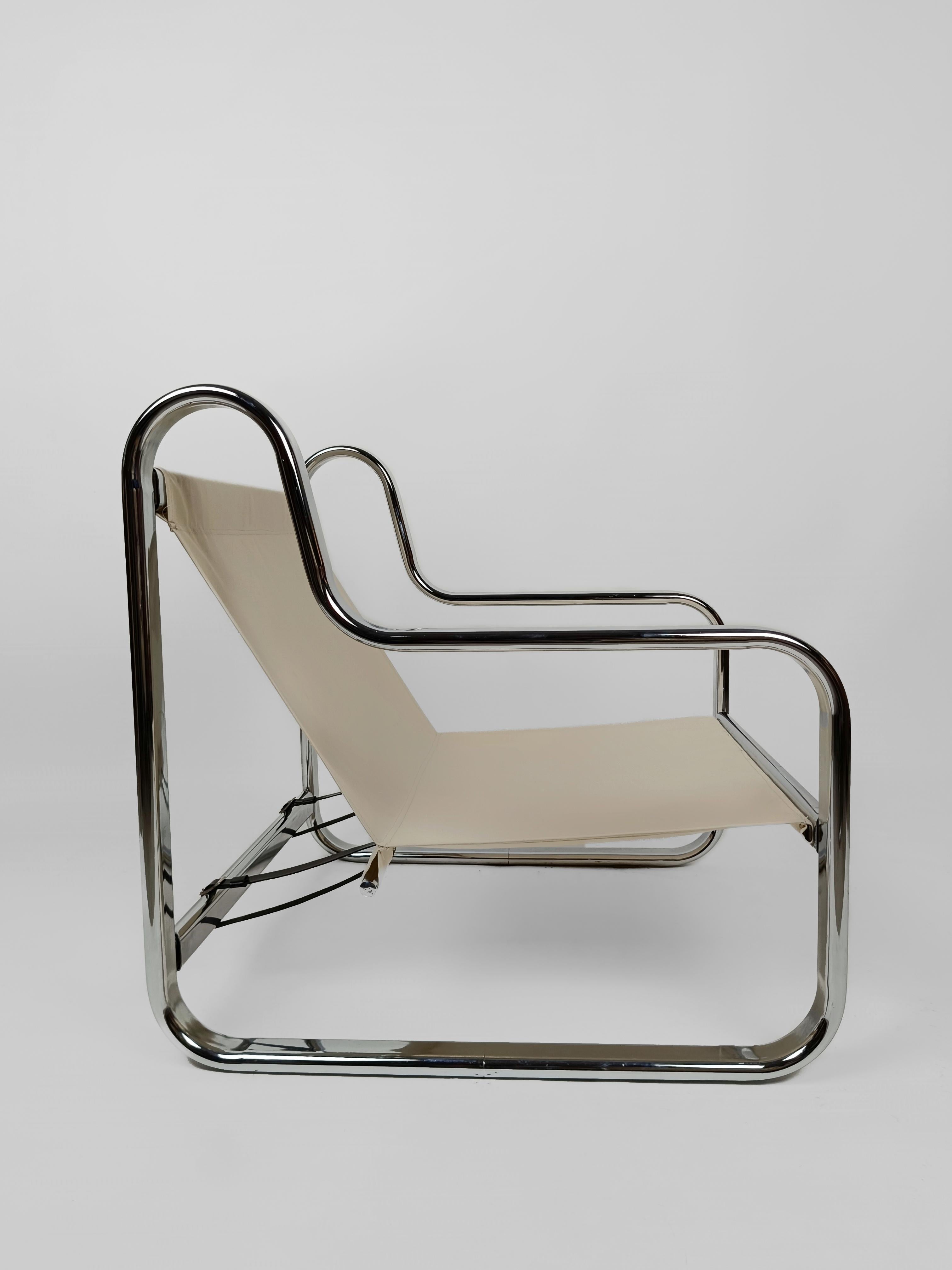 Pair of Italian Armchairs in Tubolar Chrome Steel and Beige Vellvet, 1970s 1