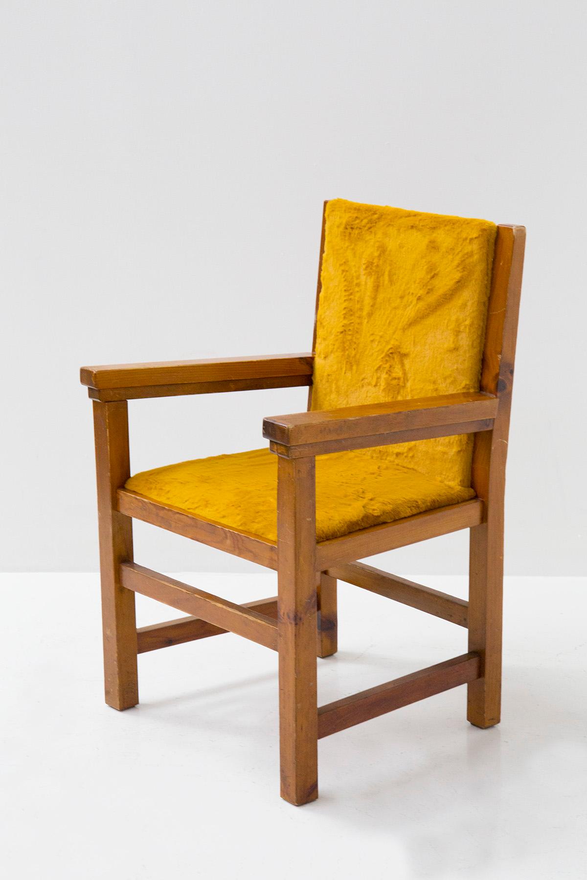 Mid-Century Modern Pair of Italian Armchairs in Yellow Fur and Walnut Wood