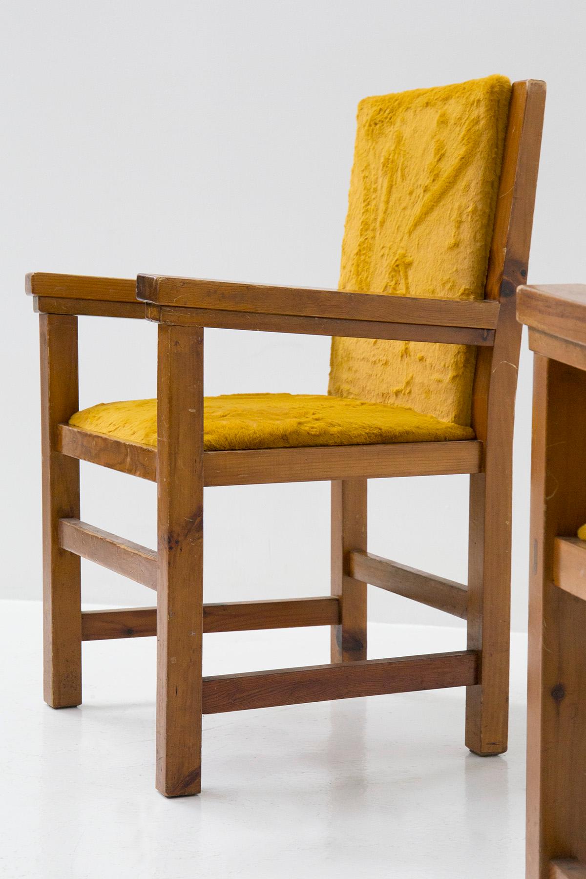 Pair of Italian Armchairs in Yellow Fur and Walnut Wood 3