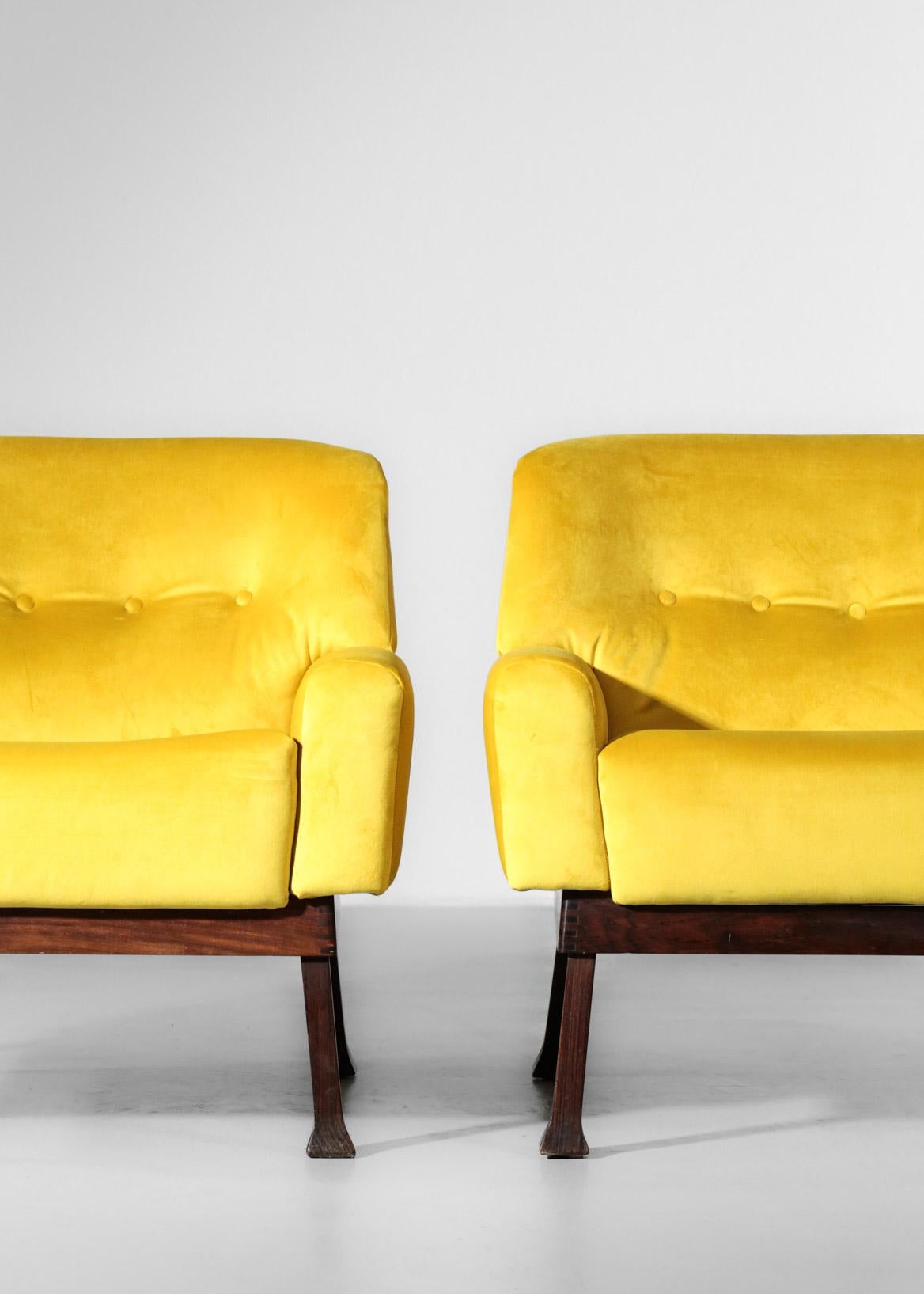 Pair of Italian Armchairs ISA Bergamo Vintage Yellow 12