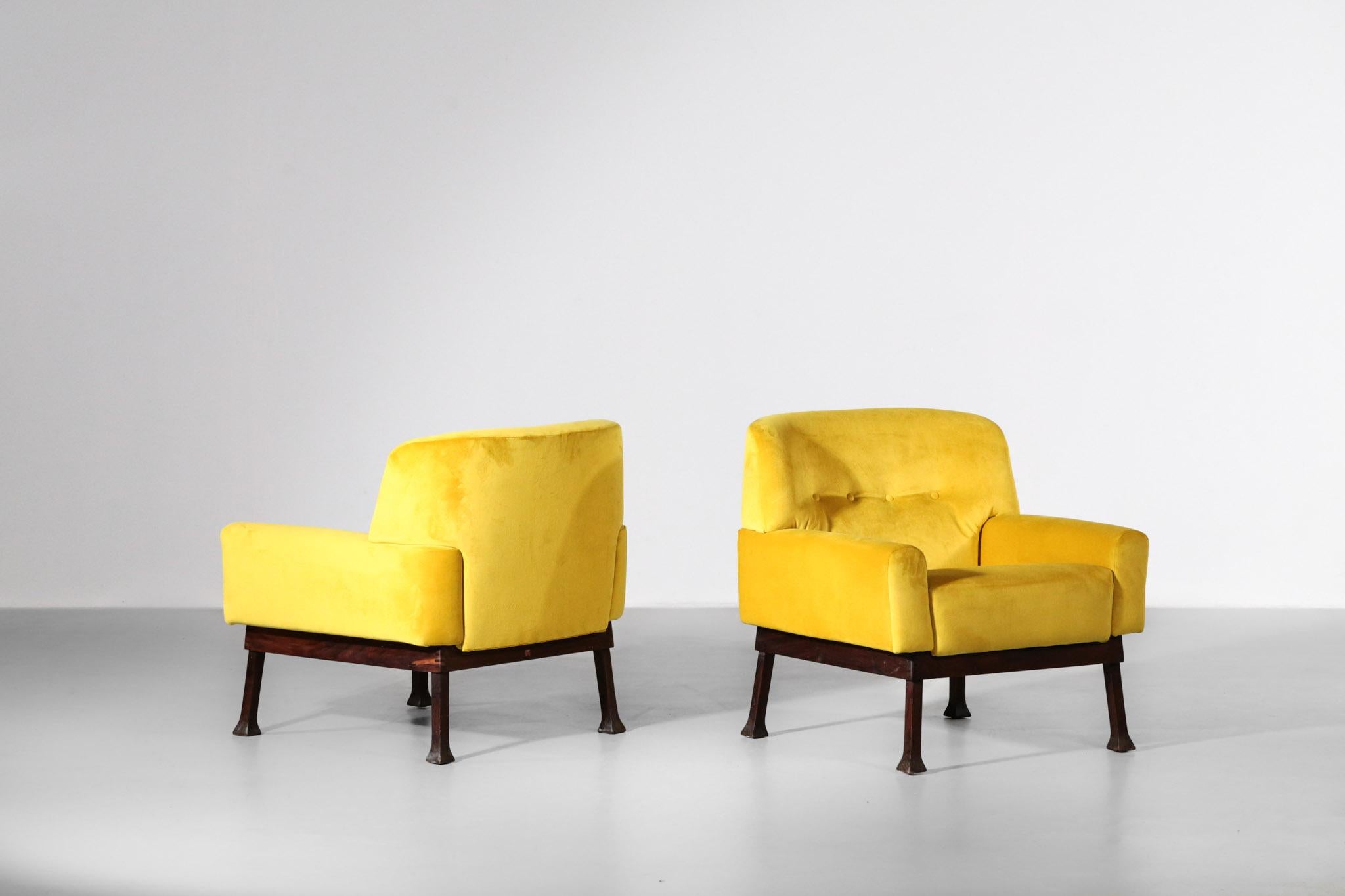 Mid-Century Modern Pair of Italian Armchairs ISA Bergamo Vintage Yellow