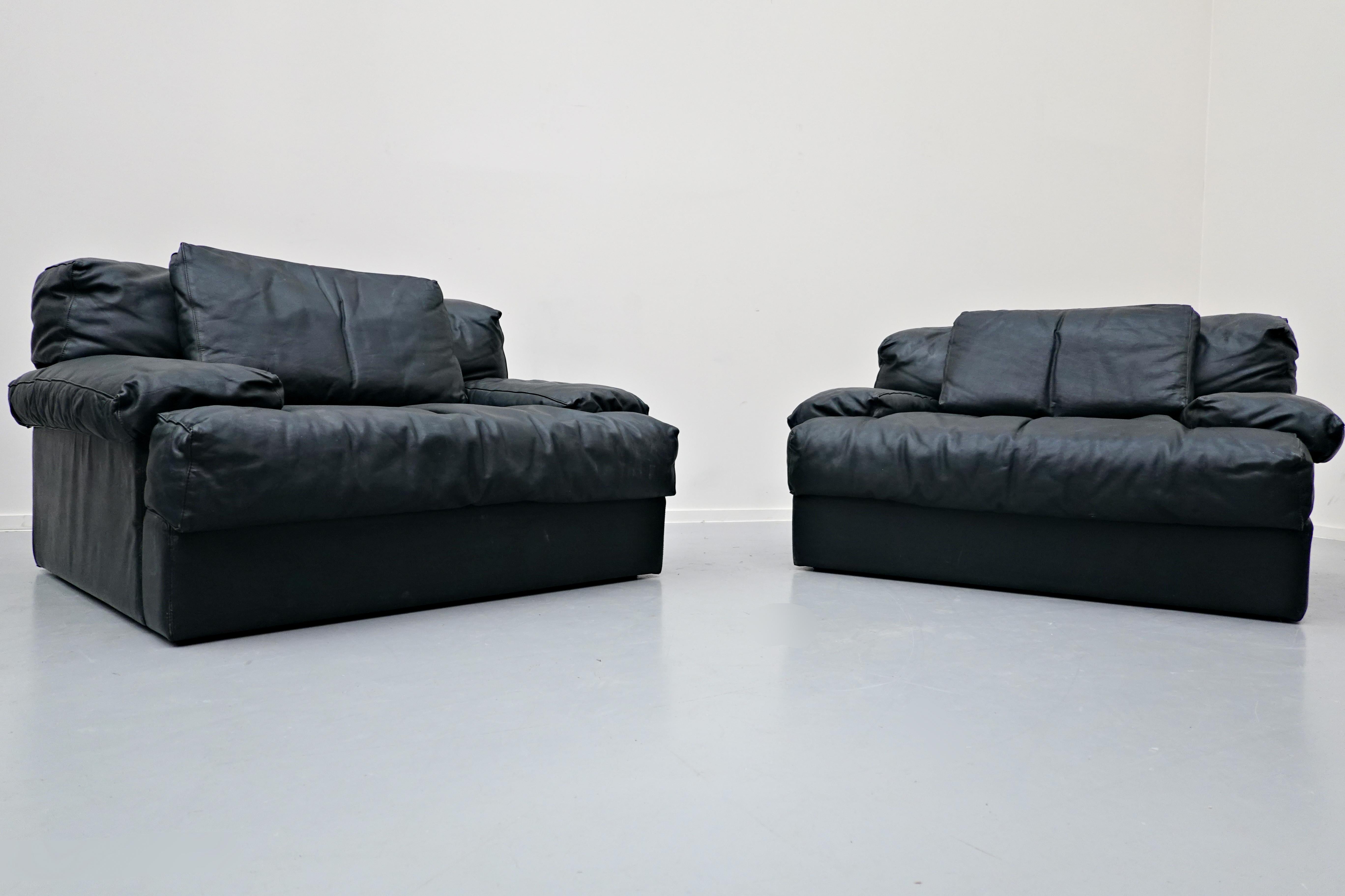Pair of Italian Mid-Century Modern Armchairs, Black Leather, 1960s 12