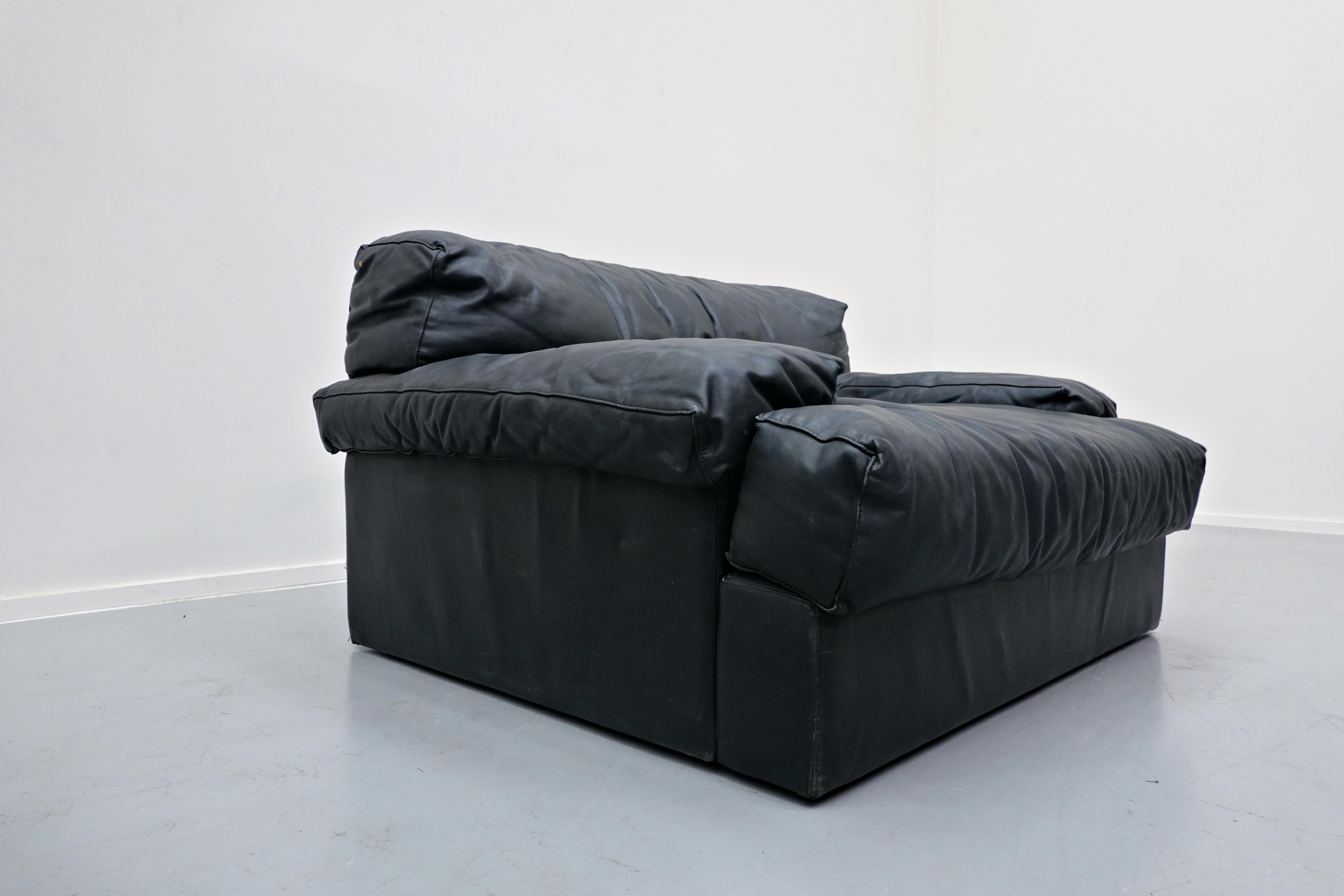Pair of Italian Mid-Century Modern Armchairs, Black Leather, 1960s 14