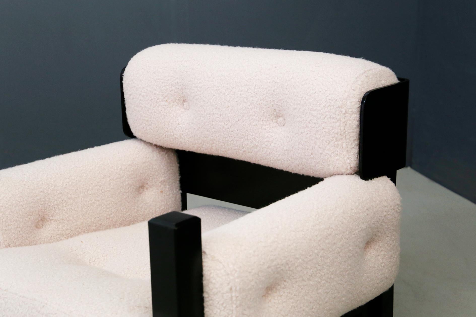 Pair of Italian Armchairs in Bouclé Fabric White and Black Wood, 1960s 6