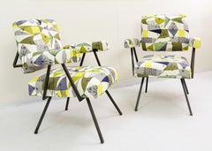 Pair of Italian Armchairs, New Fish Woven Fabric Upholstery