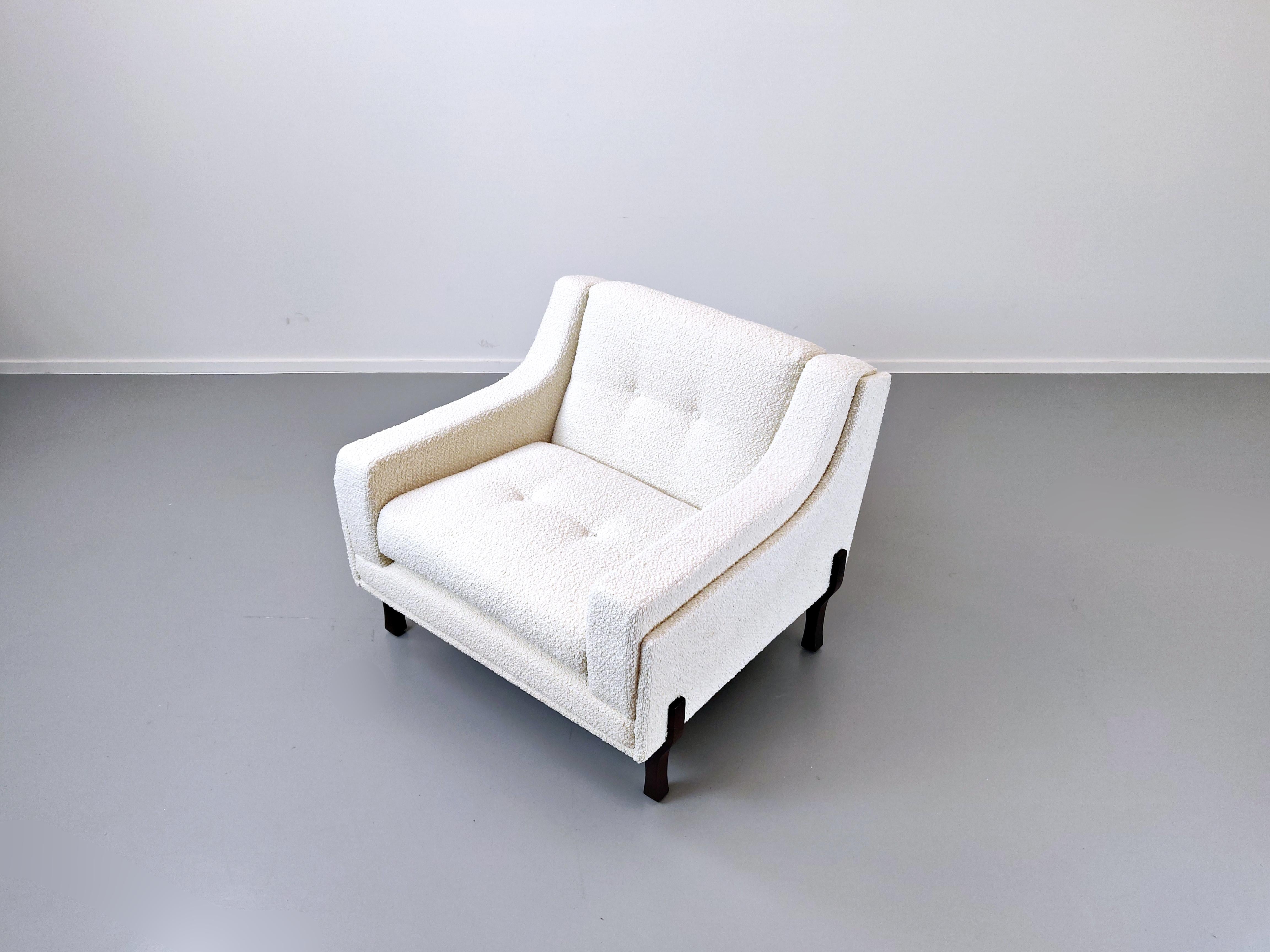 Pair of Italian Mid-Century Modern  Armchairs, New Upholstery- White Fabric  7