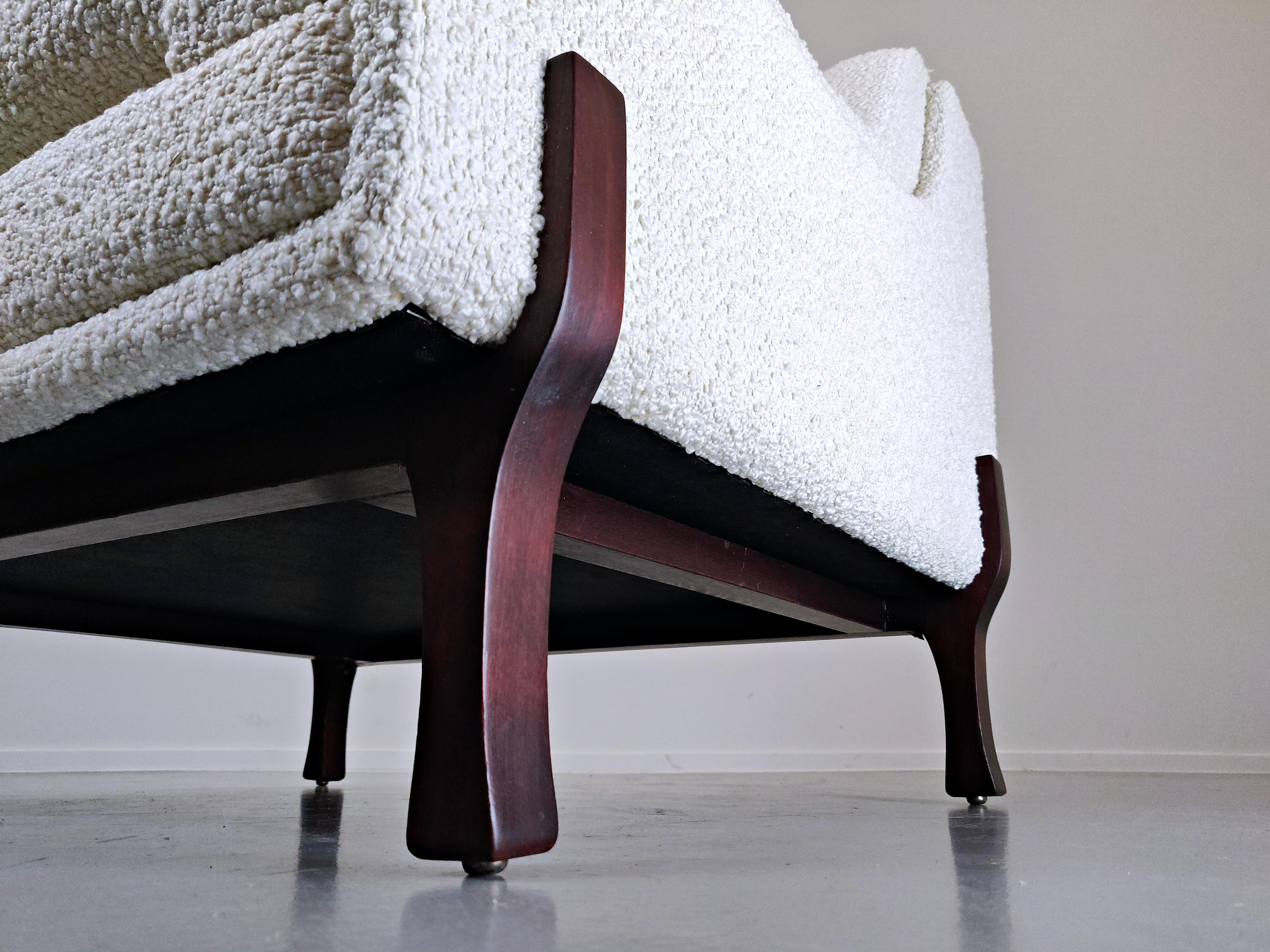 Pair of Italian Mid-Century Modern  Armchairs, New Upholstery- White Fabric  8
