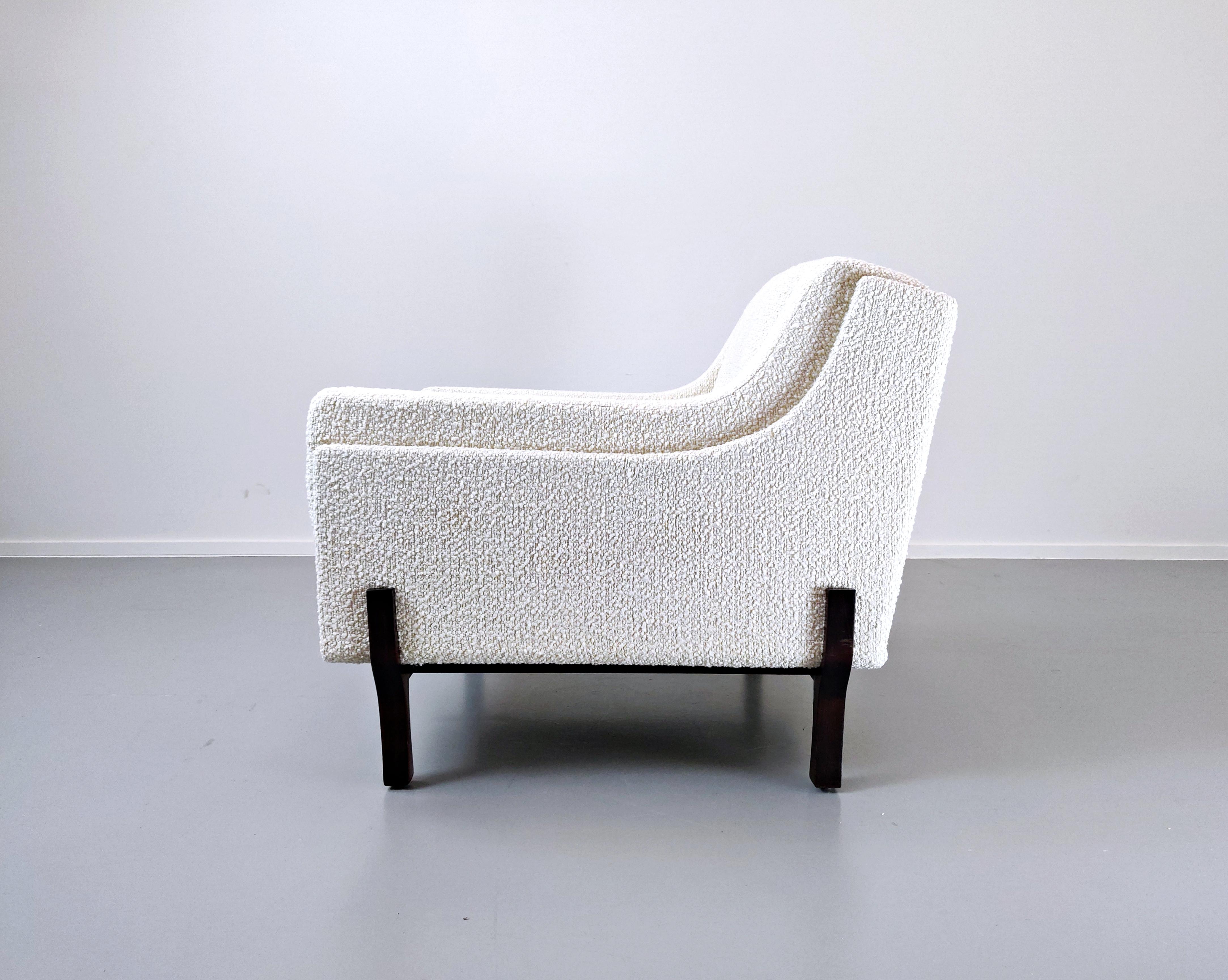 Pair of Italian Mid-Century Modern  Armchairs, New Upholstery- White Fabric  3