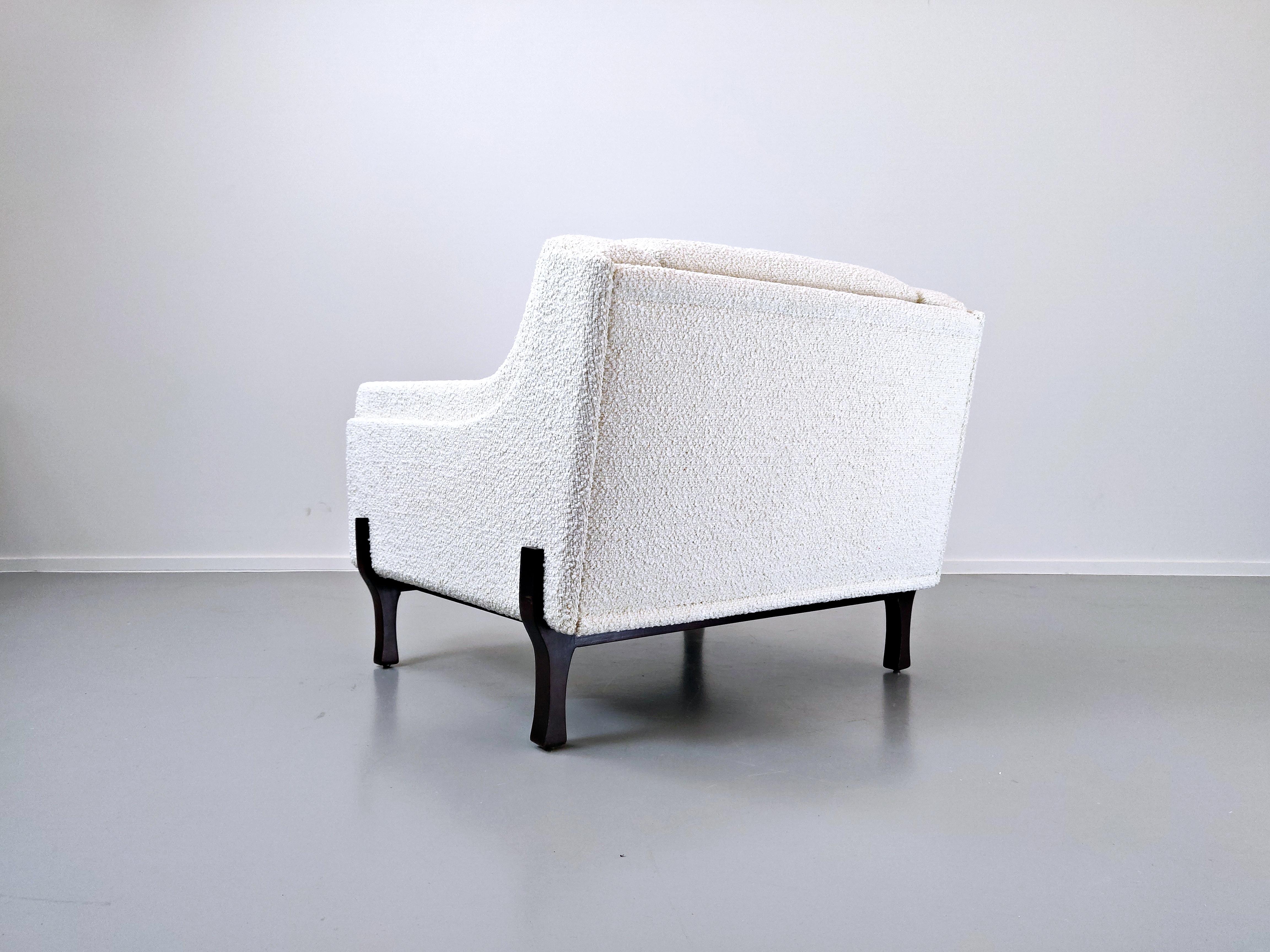 Pair of Italian Mid-Century Modern  Armchairs, New Upholstery- White Fabric  4