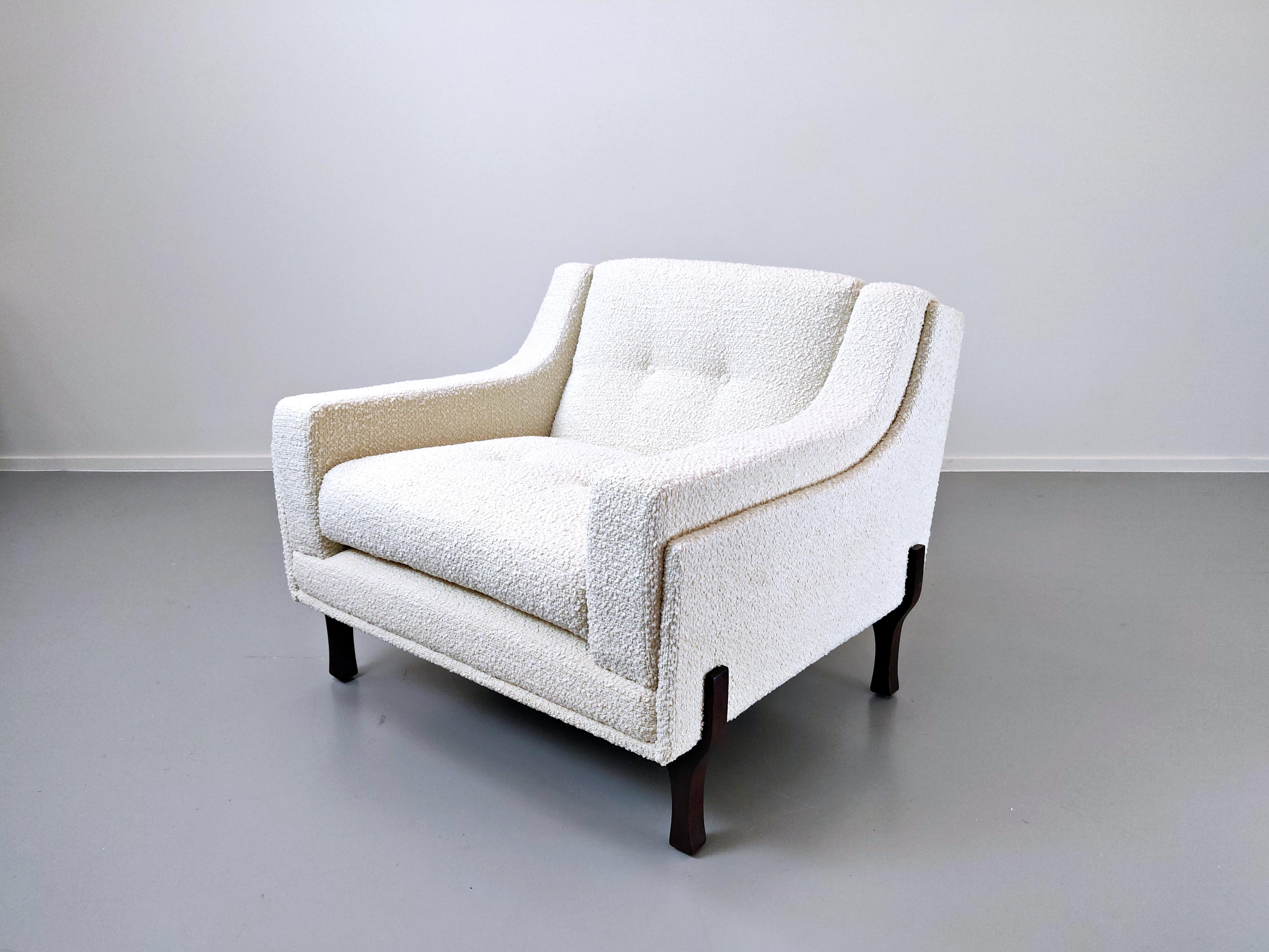 Pair of Italian Mid-Century Modern  Armchairs, New Upholstery- White Fabric  6