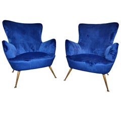 Vintage Pair of Italian Armchairs, New Upholstery, 1950s