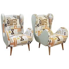 Pair of Italian Armchairs, New Upholstery by Muberry Home, Spring Collection