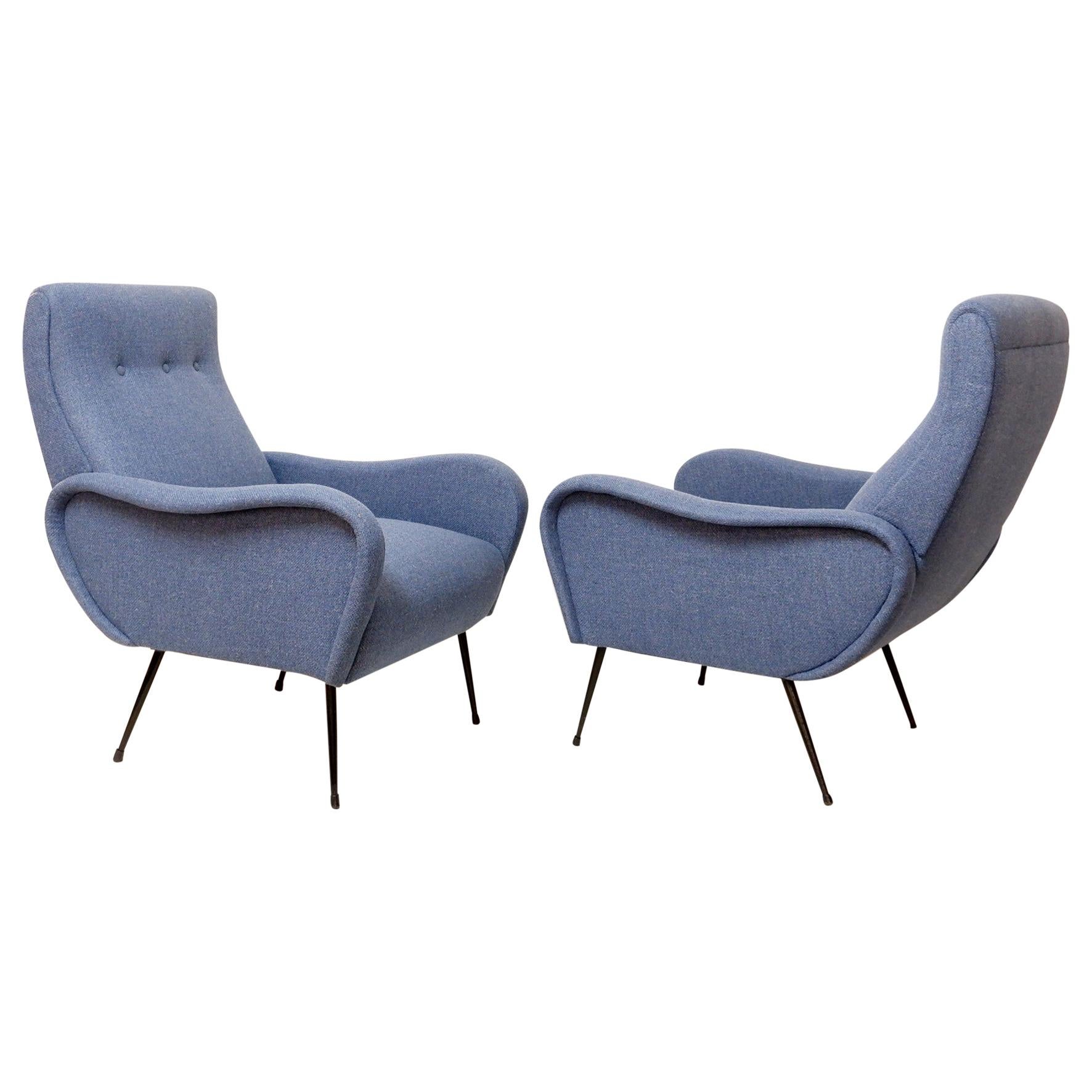 Pair of Italian Armchairs, New Upholstery