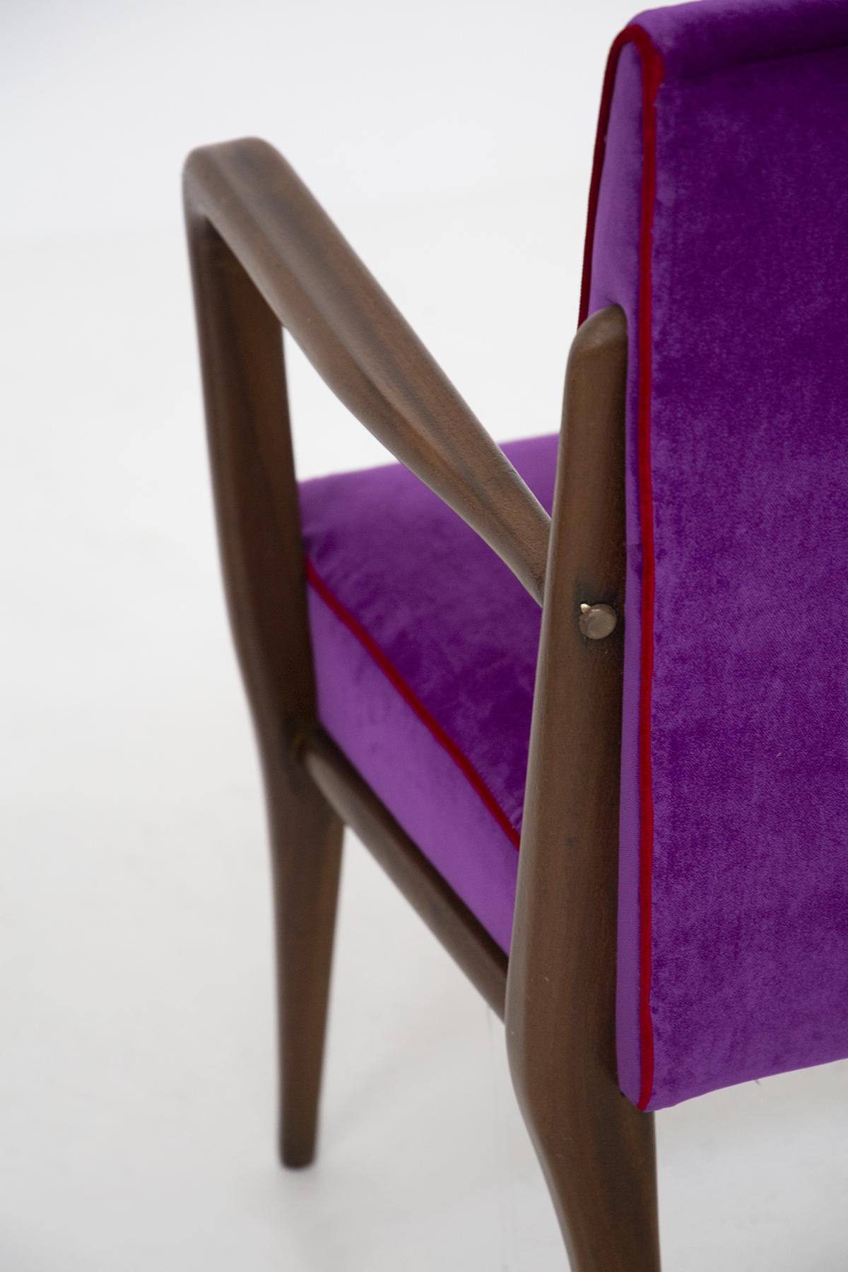 Pair of Italian Armchairs of Fratelli Consonni Production in Purple Velvet For Sale 6