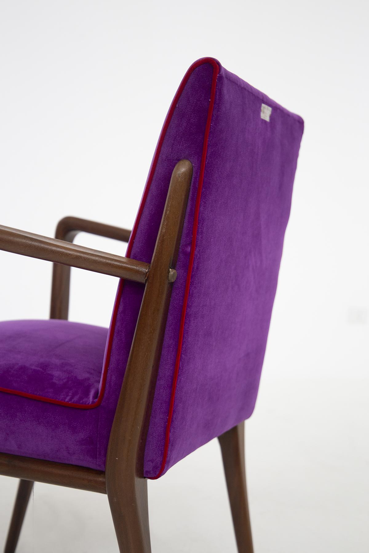 Pair of Italian Armchairs of Fratelli Consonni Production in Purple Velvet For Sale 8