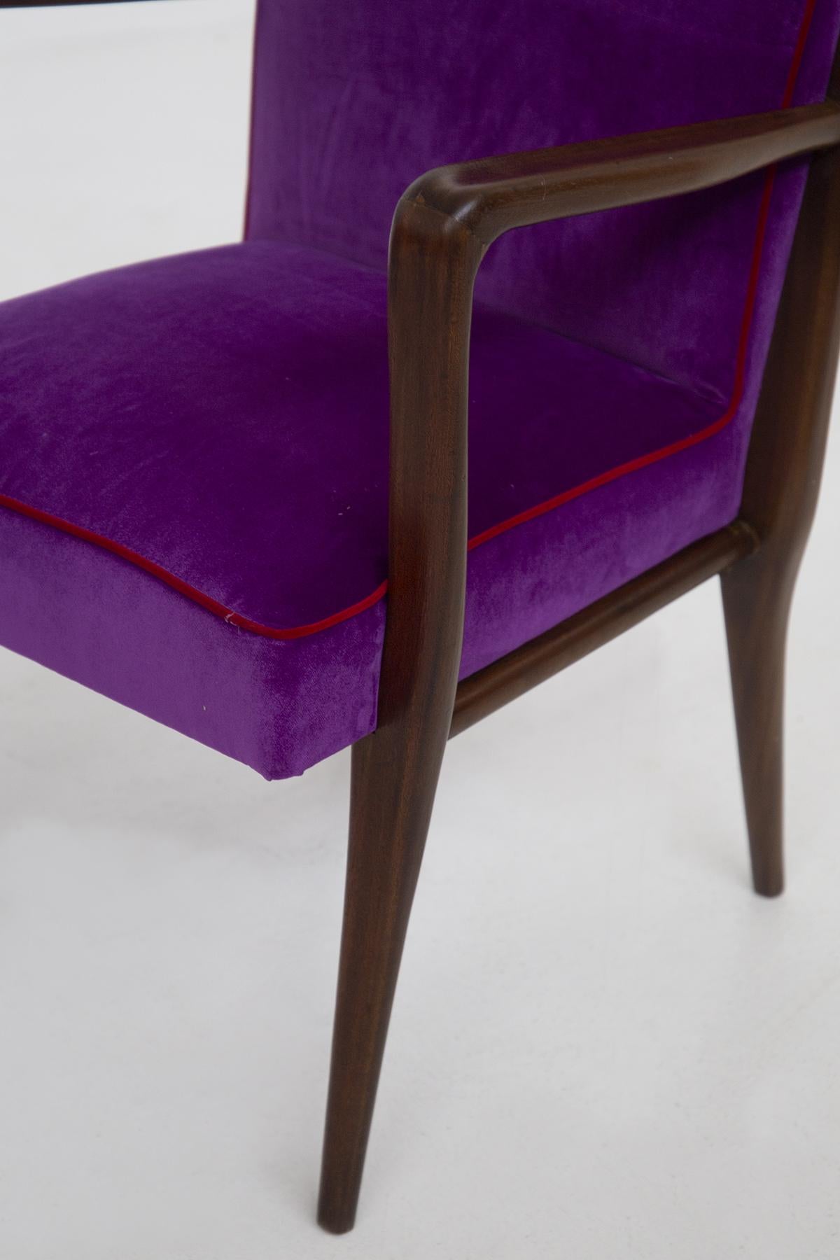 Pair of Italian Armchairs of Fratelli Consonni Production in Purple Velvet For Sale 3