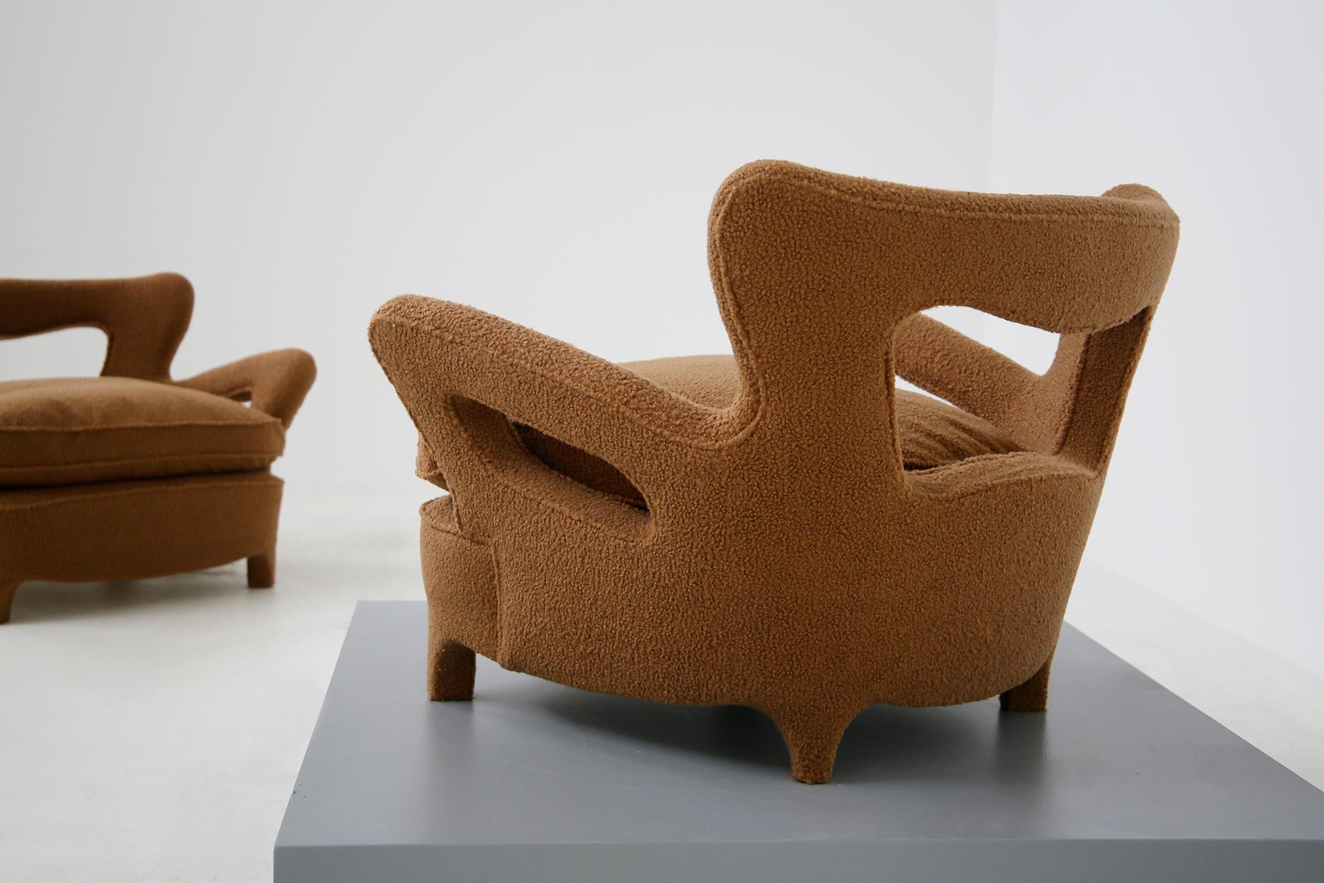 Pair of Italian Armchairs Attributed to Carlo Enrico Rava in Bouclè Fabric, 1940 5