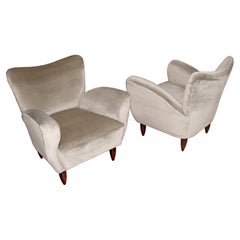 Pair of Italian Armchairs Reupholstered in Luxurious Velvet