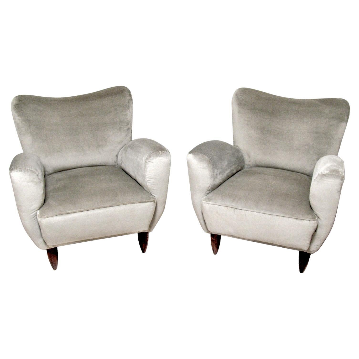 Pair of Italian Armchairs Reupholstered in Luxurious Velvet
